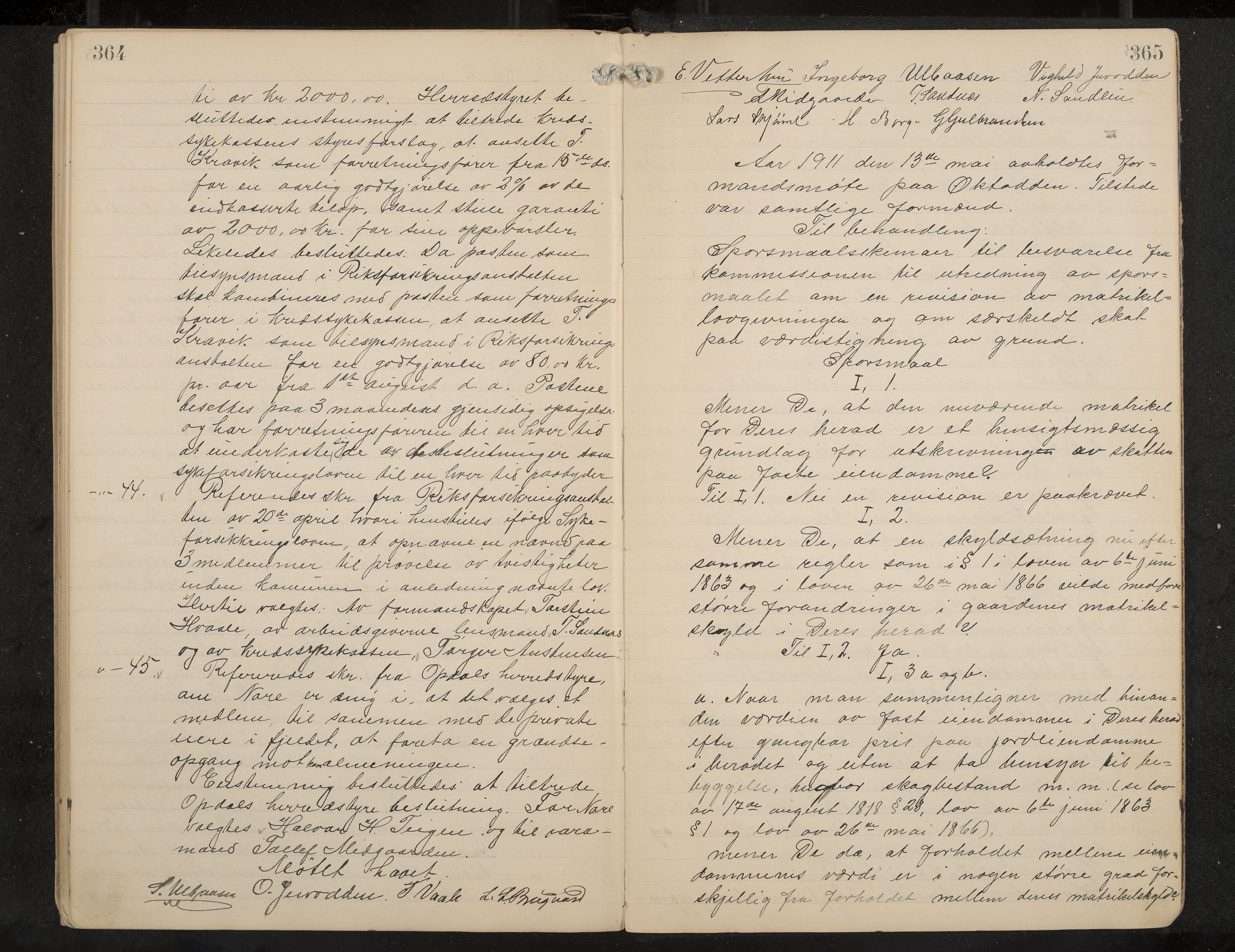 Nore formannskap og sentraladministrasjon, IKAK/0633021-2/A/Aa/L0001: Møtebok, 1901-1911, p. 364-365