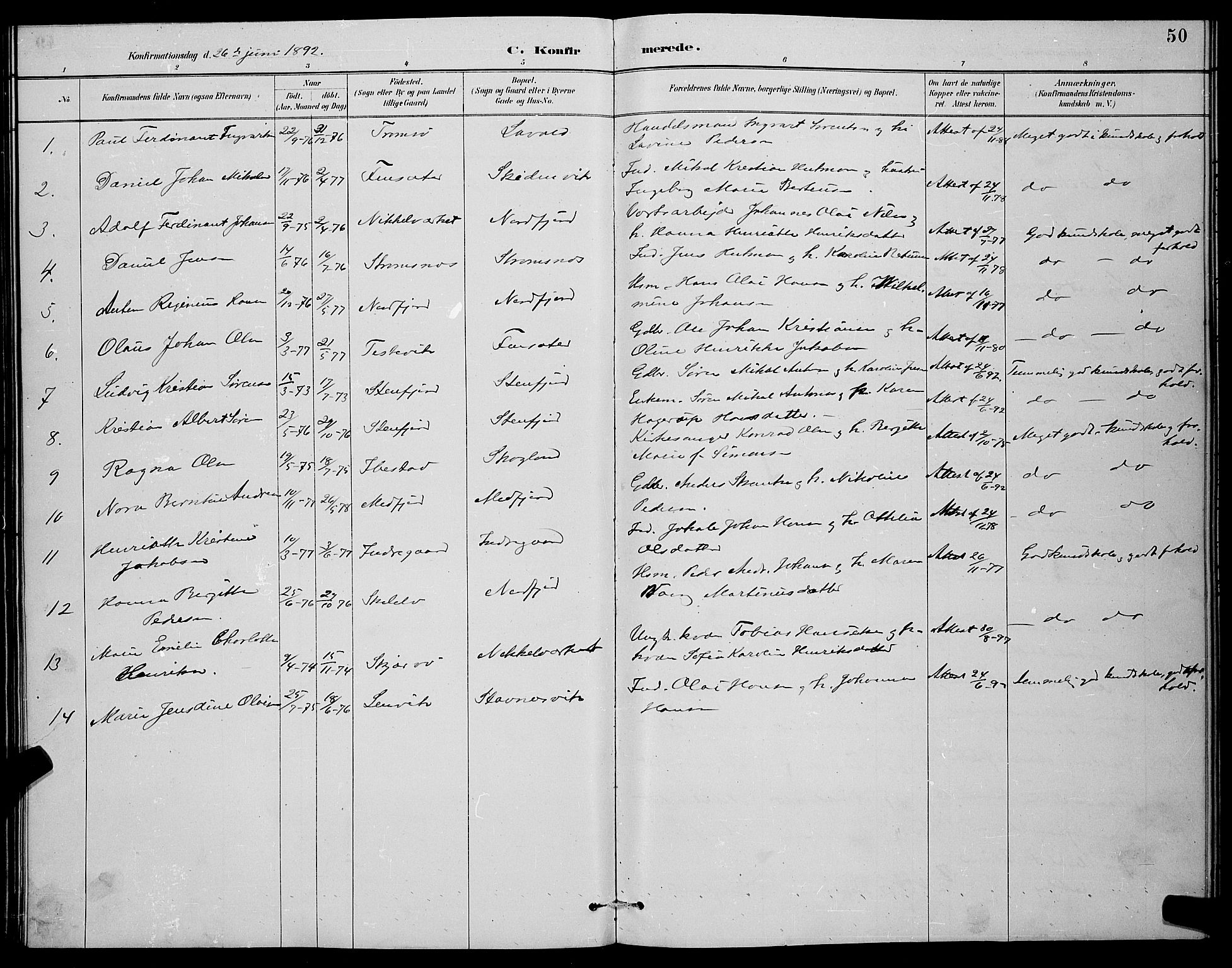 Berg sokneprestkontor, SATØ/S-1318/G/Ga/Gab/L0004klokker: Parish register (copy) no. 4, 1887-1897, p. 50