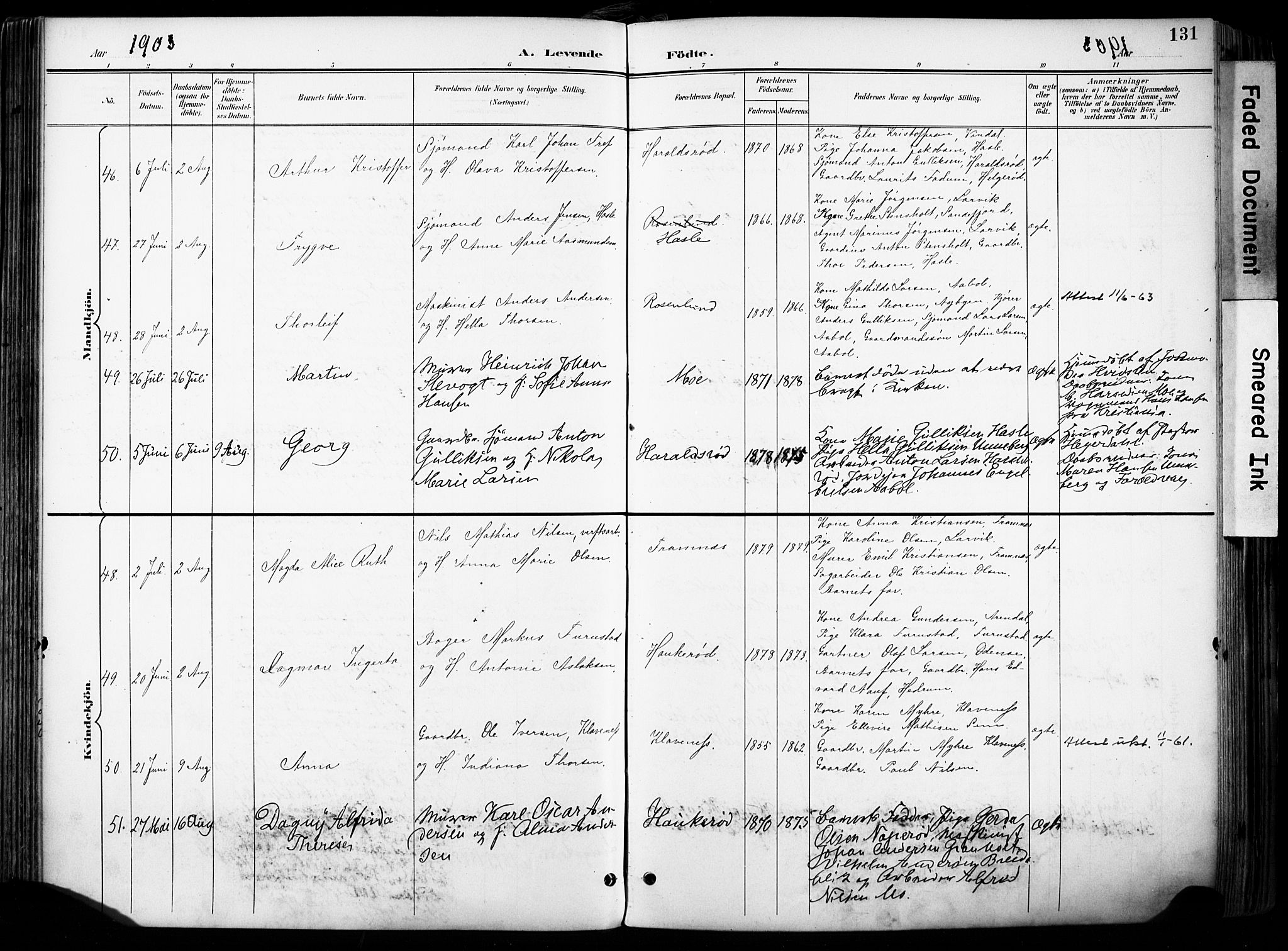 Sandar kirkebøker, SAKO/A-243/F/Fa/L0014: Parish register (official) no. 14, 1896-1909, p. 131
