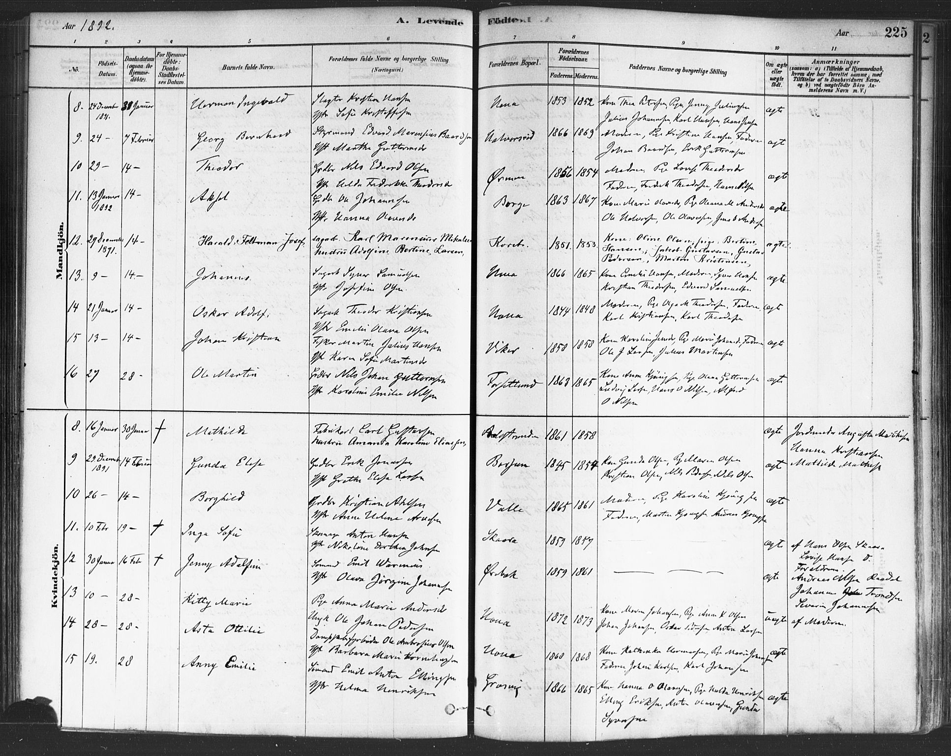 Onsøy prestekontor Kirkebøker, AV/SAO-A-10914/F/Fa/L0005: Parish register (official) no. I 5, 1878-1898, p. 225