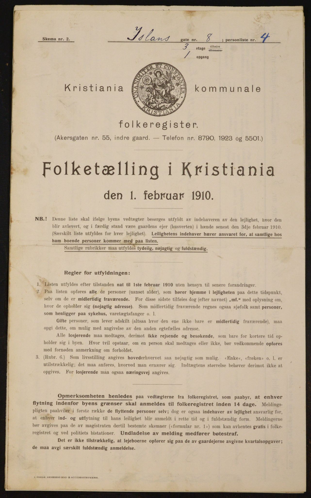 OBA, Municipal Census 1910 for Kristiania, 1910, p. 43489