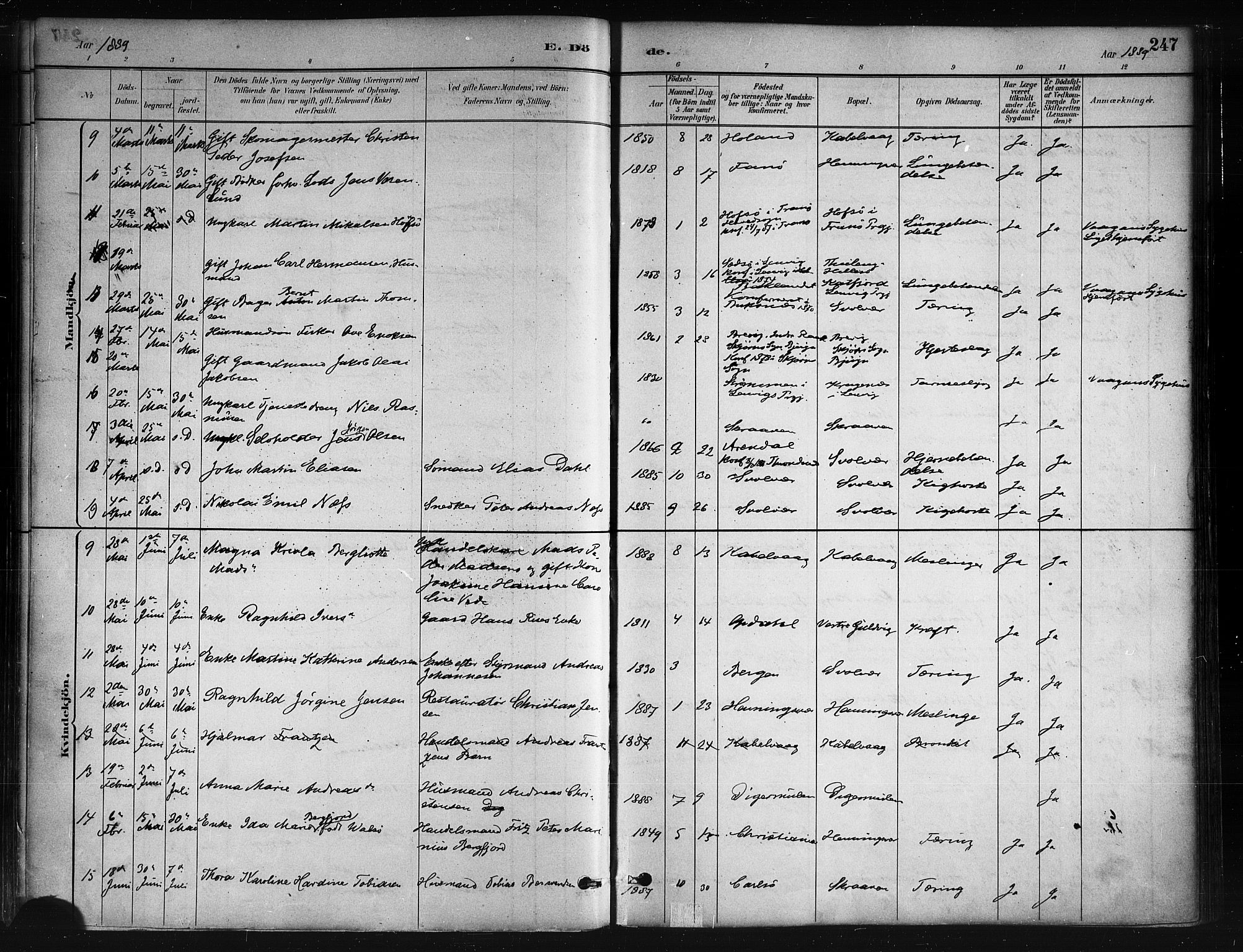 Ministerialprotokoller, klokkerbøker og fødselsregistre - Nordland, AV/SAT-A-1459/874/L1059: Parish register (official) no. 874A03, 1884-1890, p. 247