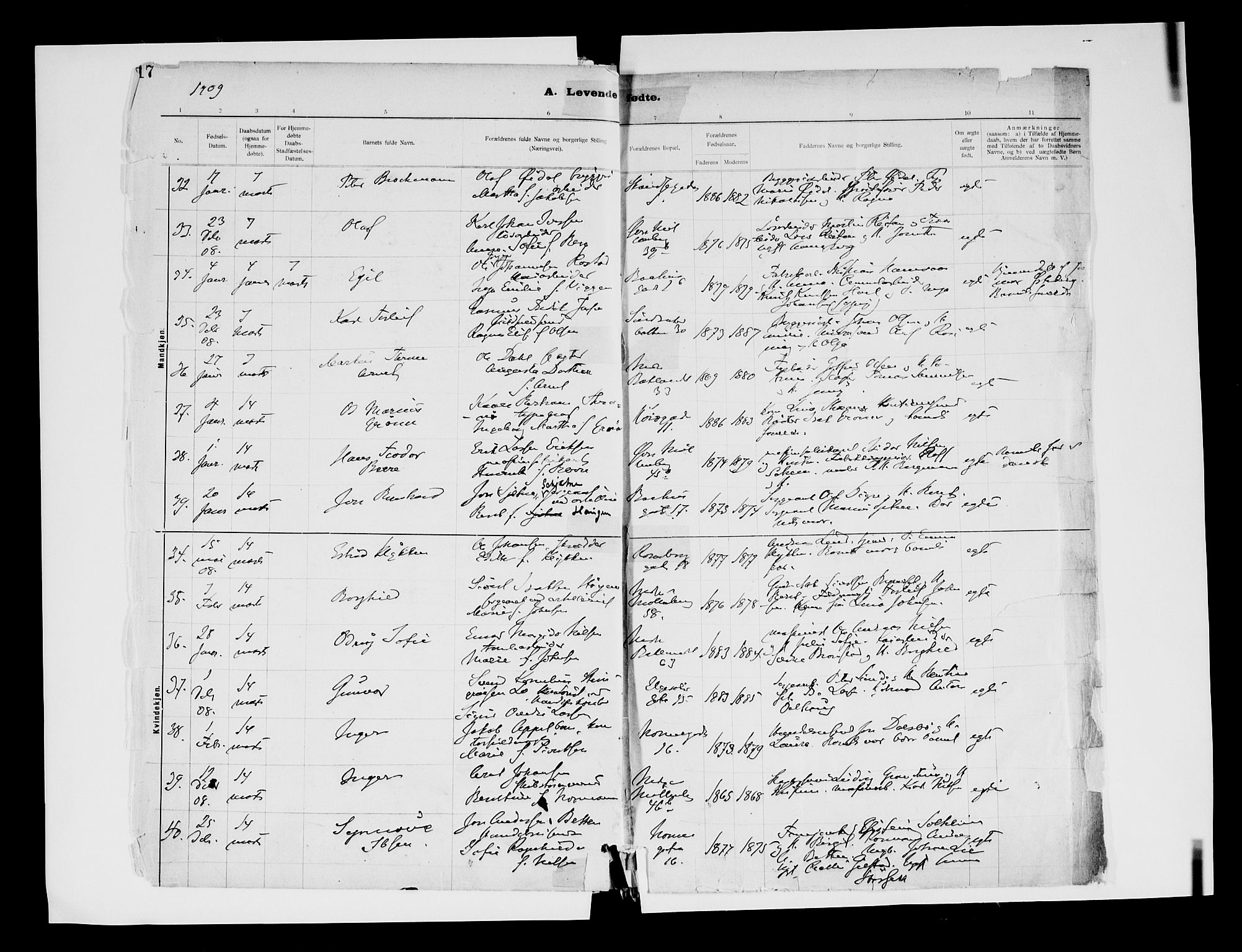 Ministerialprotokoller, klokkerbøker og fødselsregistre - Sør-Trøndelag, AV/SAT-A-1456/604/L0203: Parish register (official) no. 604A23, 1908-1916, p. 17