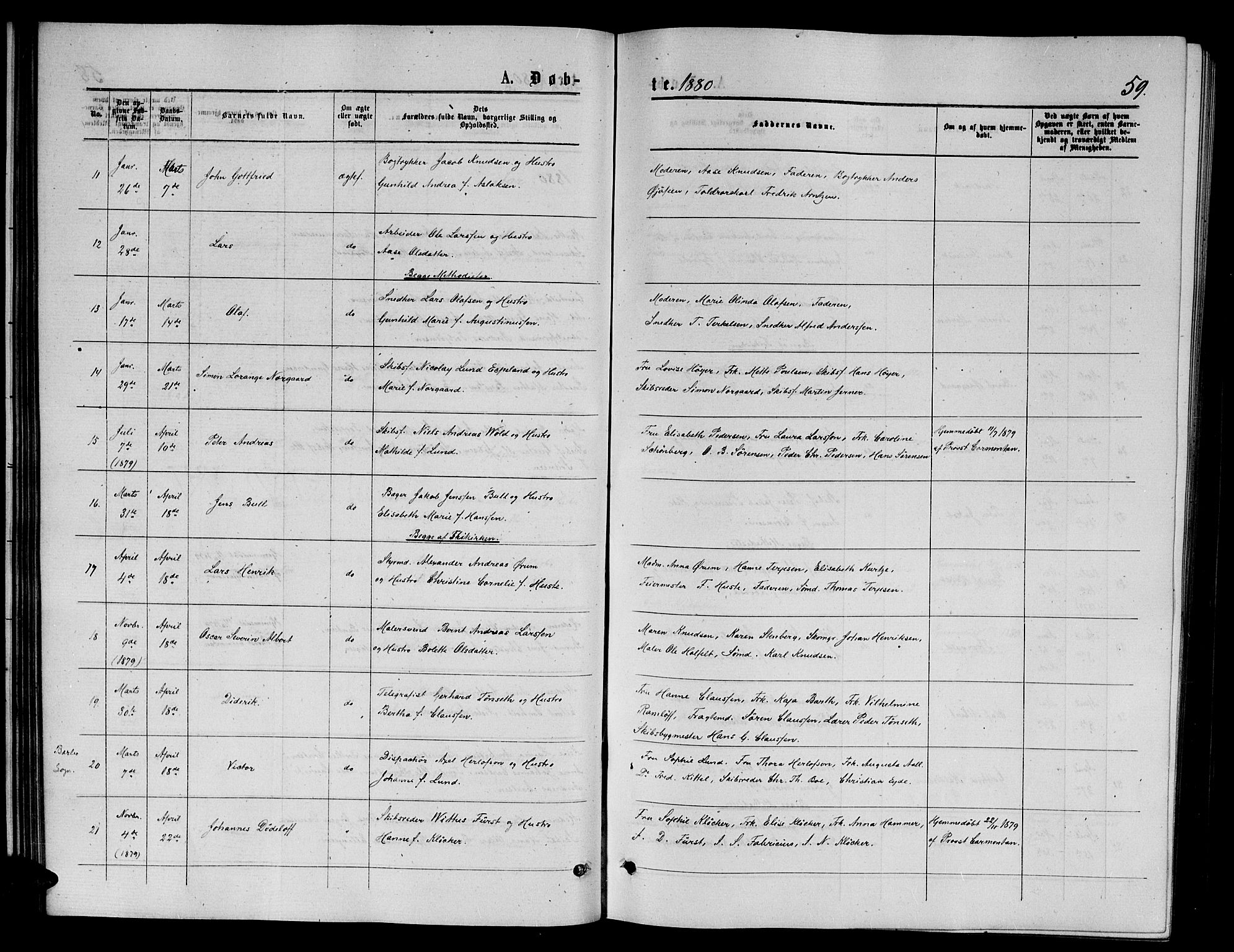 Arendal sokneprestkontor, Trefoldighet, SAK/1111-0040/F/Fb/L0005: Parish register (copy) no. B 5, 1874-1888, p. 59
