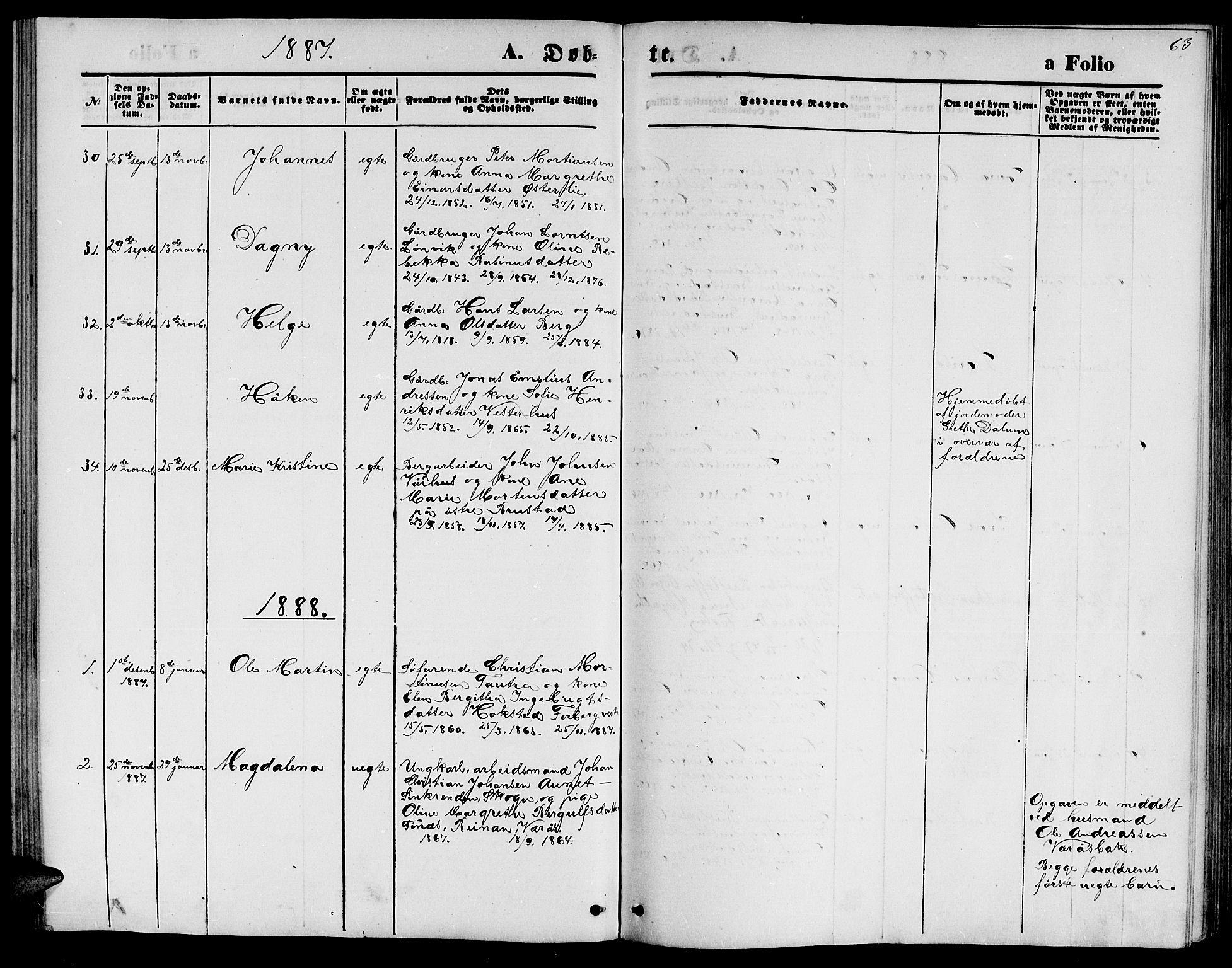 Ministerialprotokoller, klokkerbøker og fødselsregistre - Nord-Trøndelag, SAT/A-1458/722/L0225: Parish register (copy) no. 722C01, 1871-1888, p. 63