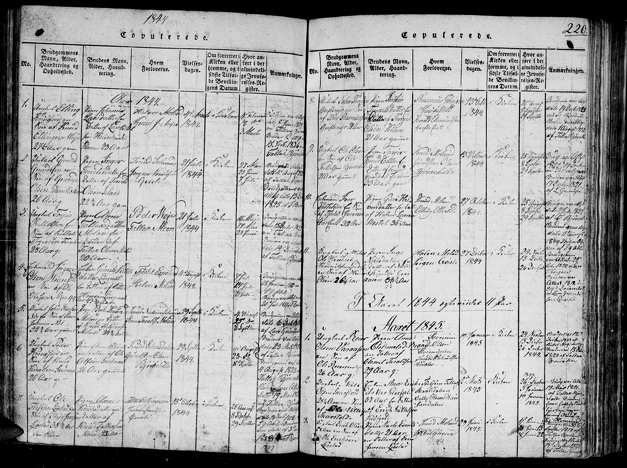 Gjerstad sokneprestkontor, SAK/1111-0014/F/Fb/Fbb/L0001: Parish register (copy) no. B 1, 1813-1863, p. 220