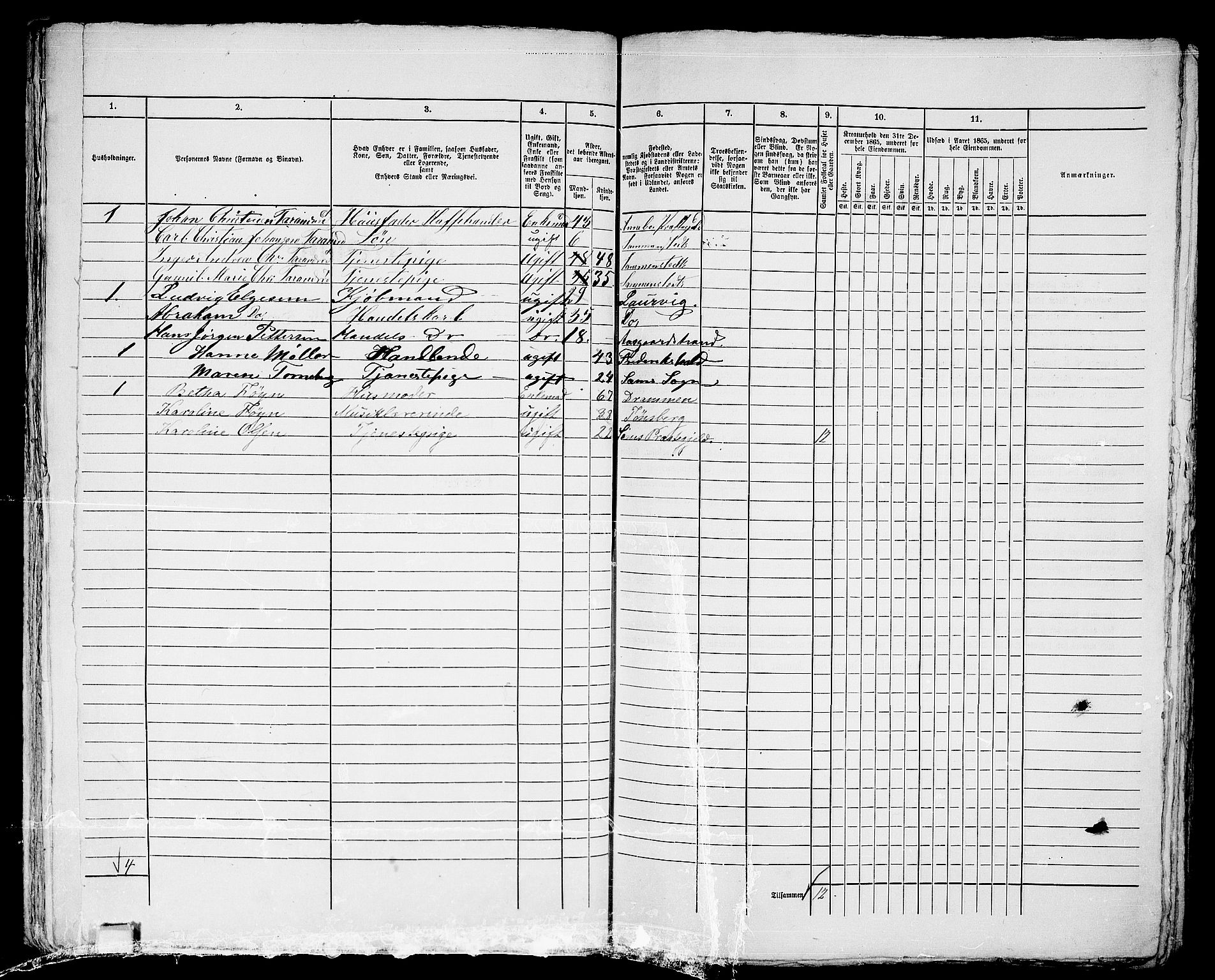 RA, 1865 census for Tønsberg, 1865, p. 227