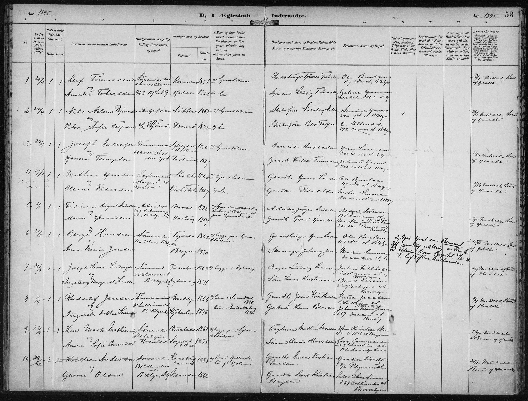Den norske sjømannsmisjon i utlandet/New York, SAB/SAB/PA-0110/H/Ha/L0004: Parish register (official) no. A 4, 1893-1901, p. 53