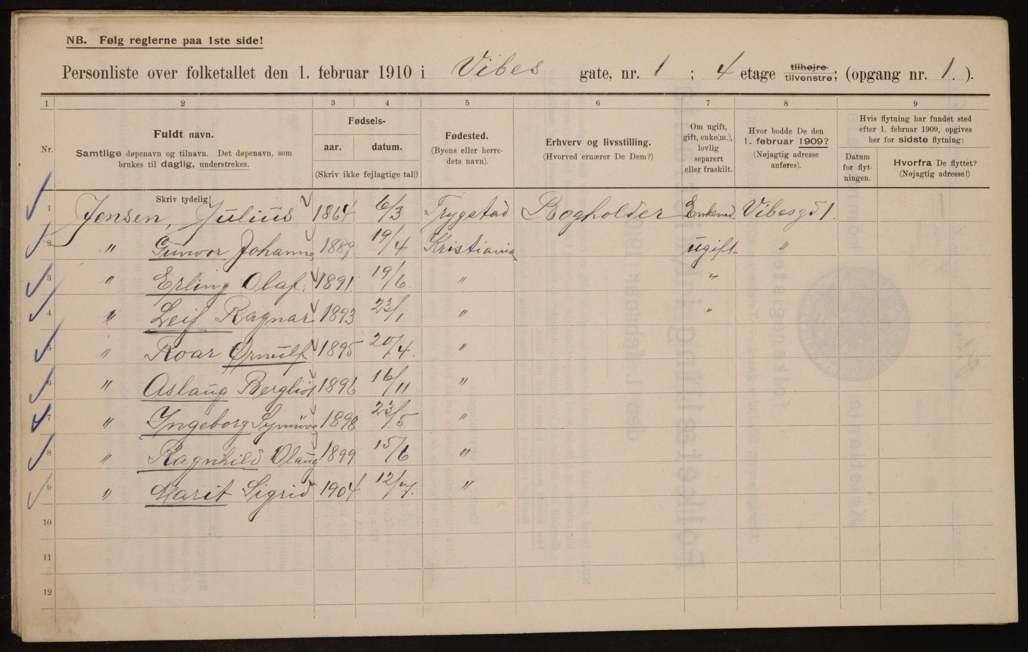 OBA, Municipal Census 1910 for Kristiania, 1910, p. 116195