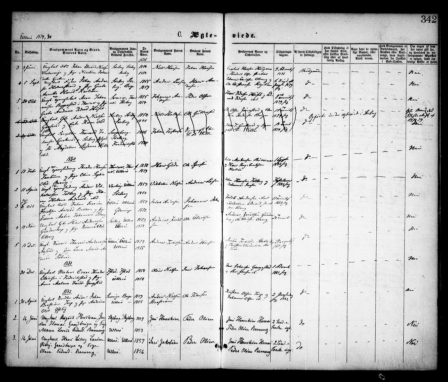 Skjeberg prestekontor Kirkebøker, SAO/A-10923/F/Fa/L0008: Parish register (official) no. I 8, 1869-1885, p. 342