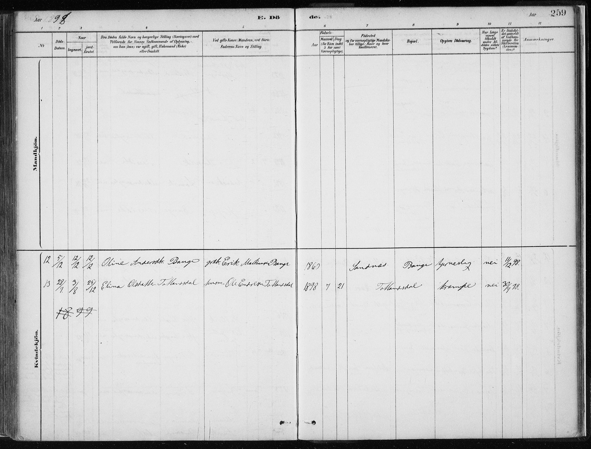 Masfjorden Sokneprestembete, SAB/A-77001: Parish register (official) no. B  1, 1876-1899, p. 259
