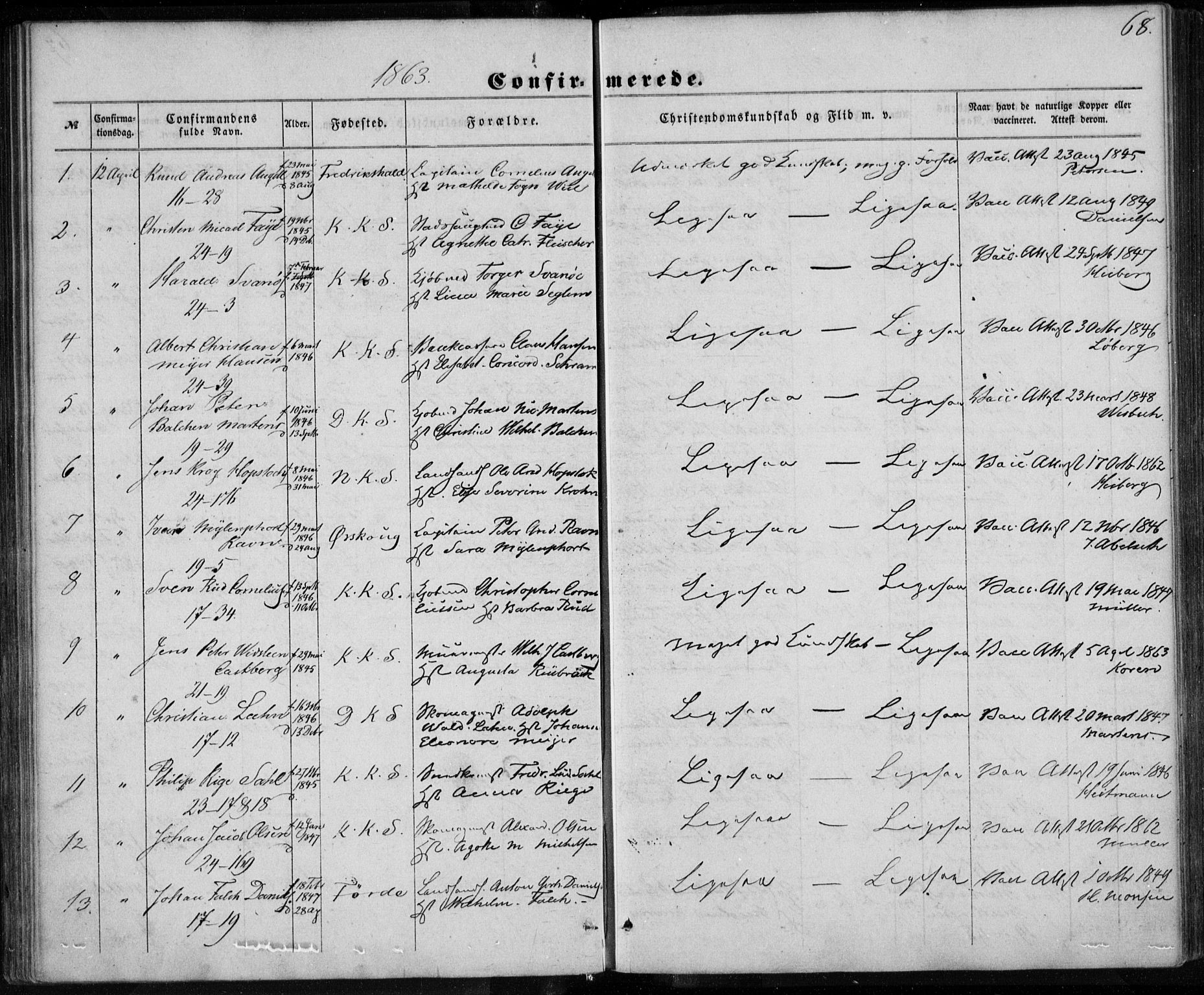 Korskirken sokneprestembete, SAB/A-76101/H/Haa/L0027: Parish register (official) no. C 3, 1854-1868, p. 68