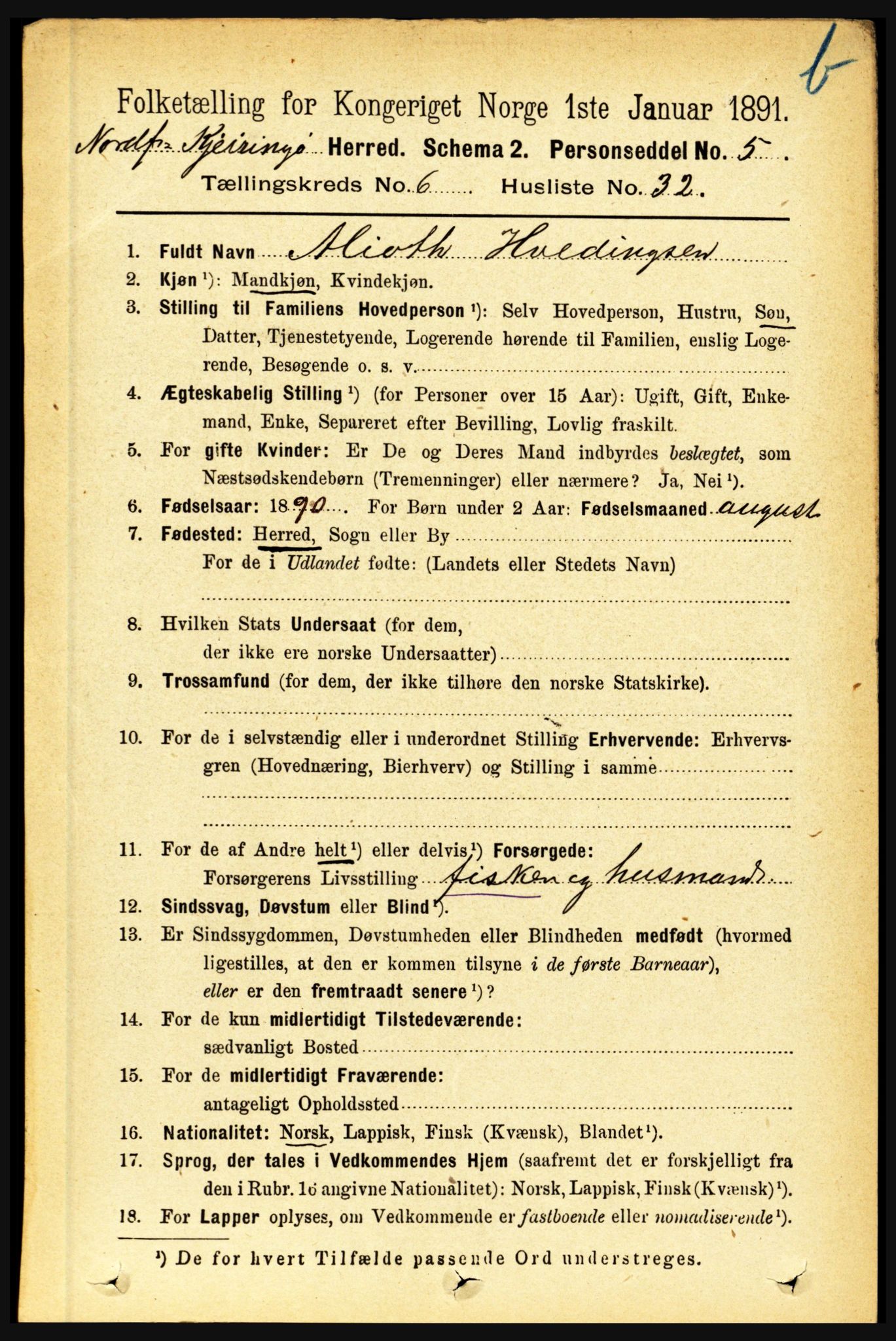 RA, 1891 census for 1846 Nordfold-Kjerringøy, 1891, p. 1606