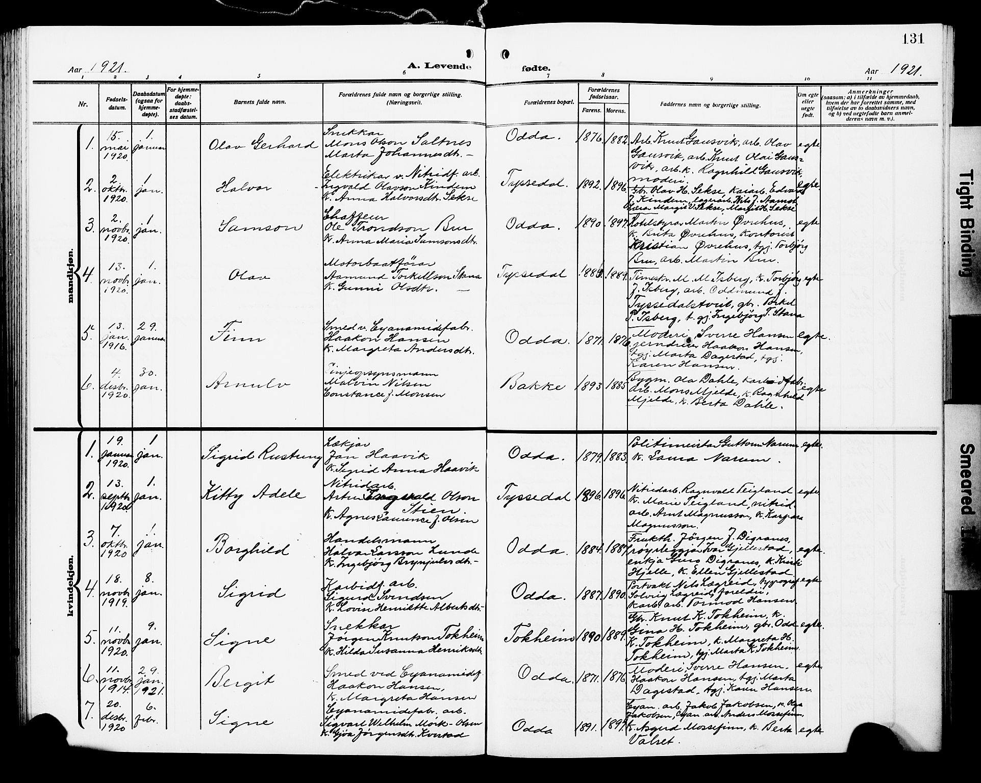 Odda Sokneprestembete, AV/SAB-A-77201/H/Hab: Parish register (copy) no. A 8, 1910-1923, p. 131