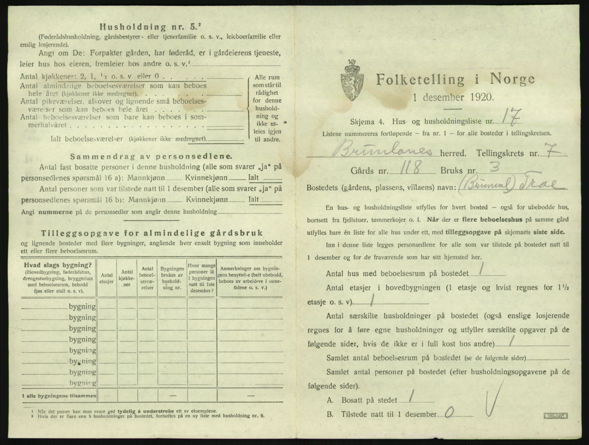 SAKO, 1920 census for Brunlanes, 1920, p. 955