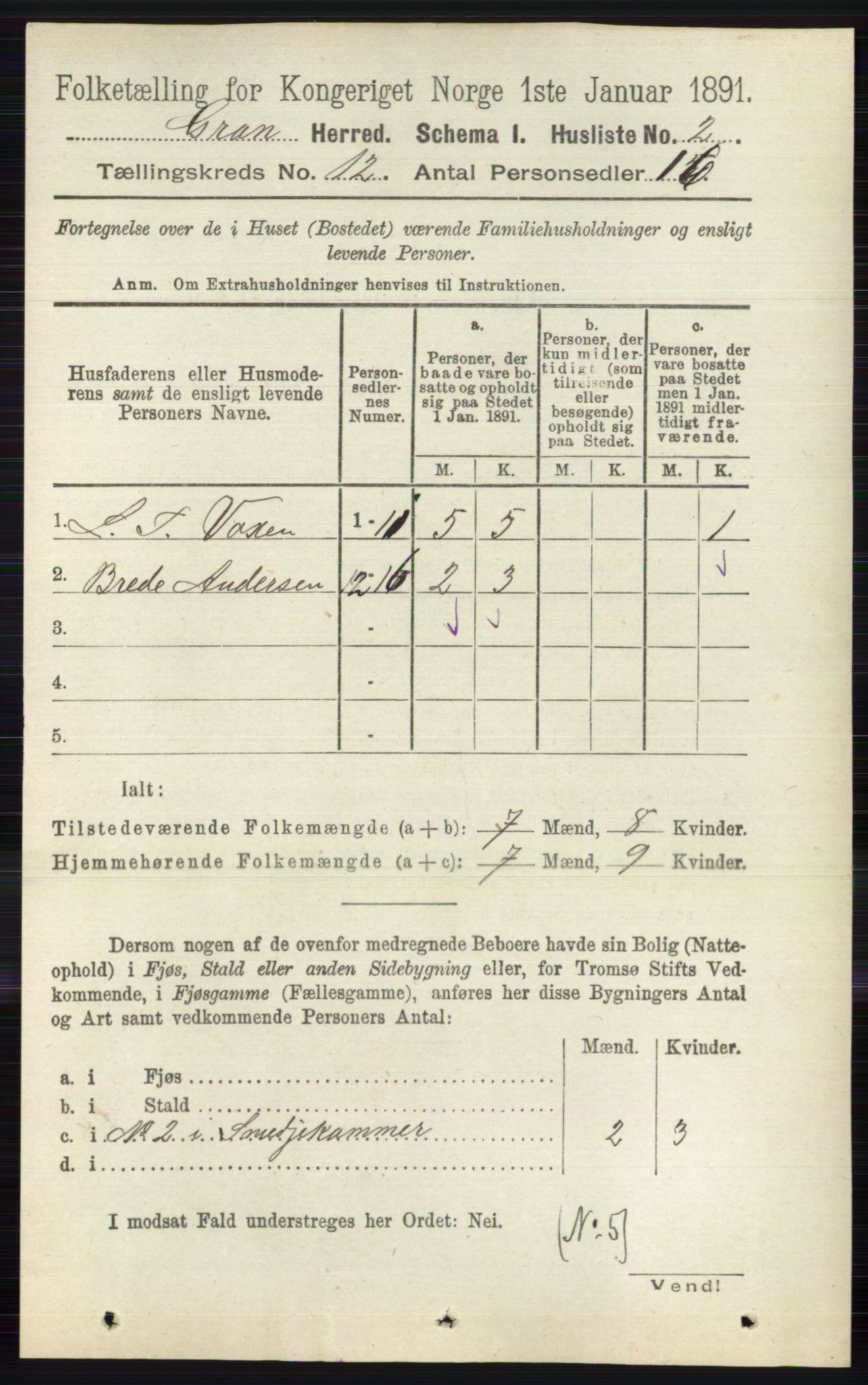 RA, 1891 census for 0534 Gran, 1891, p. 6080