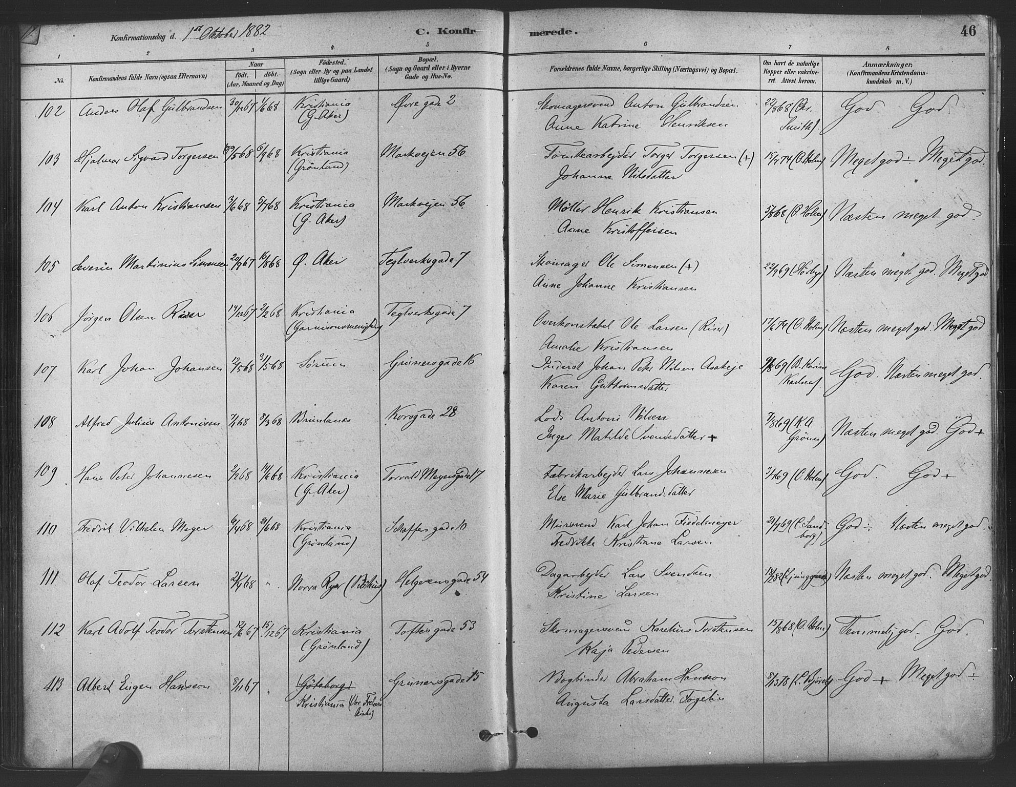 Paulus prestekontor Kirkebøker, AV/SAO-A-10871/F/Fa/L0004: Parish register (official) no. 4, 1879-1891, p. 46