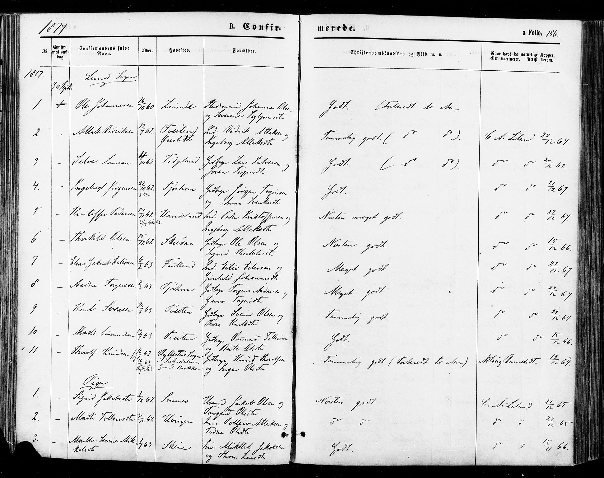 Sirdal sokneprestkontor, AV/SAK-1111-0036/F/Fa/Fab/L0003: Parish register (official) no. A 3, 1874-1886, p. 156