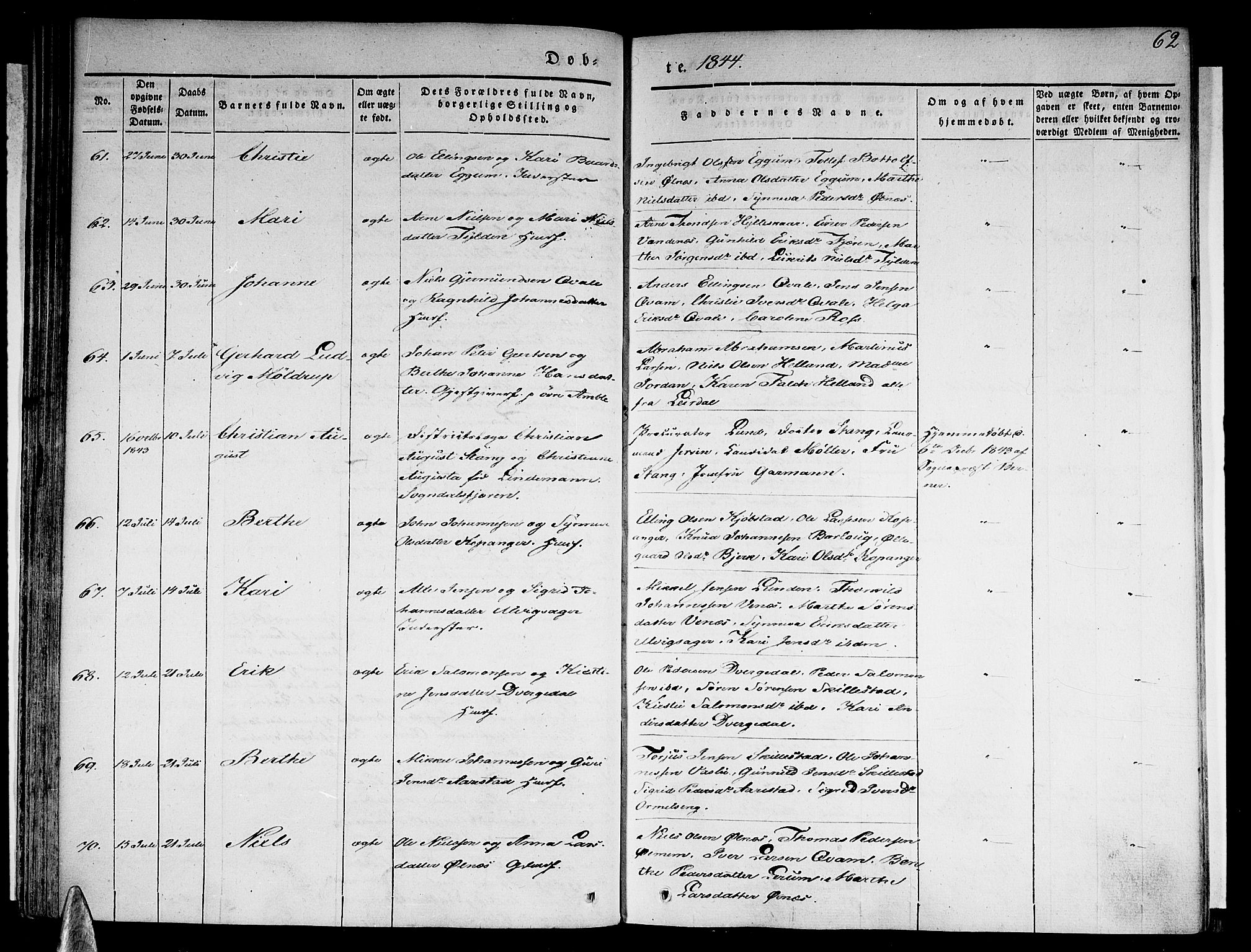 Sogndal sokneprestembete, AV/SAB-A-81301/H/Haa/Haaa/L0011: Parish register (official) no. A 11, 1839-1847, p. 62