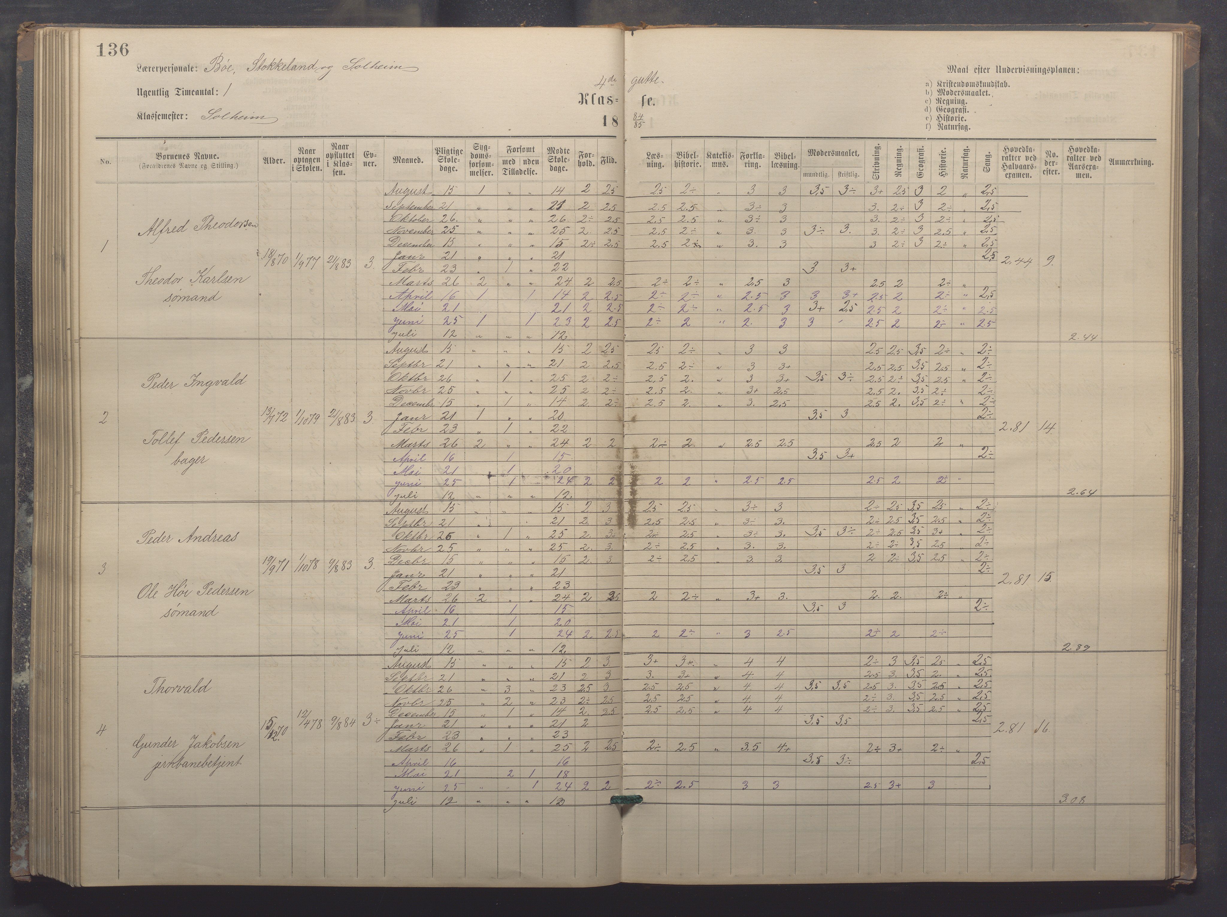 Egersund kommune (Ladested) - Egersund almueskole/folkeskole, IKAR/K-100521/H/L0017: Skoleprotokoll - Almueskolen, 5./6. klasse, 1877-1887, p. 136