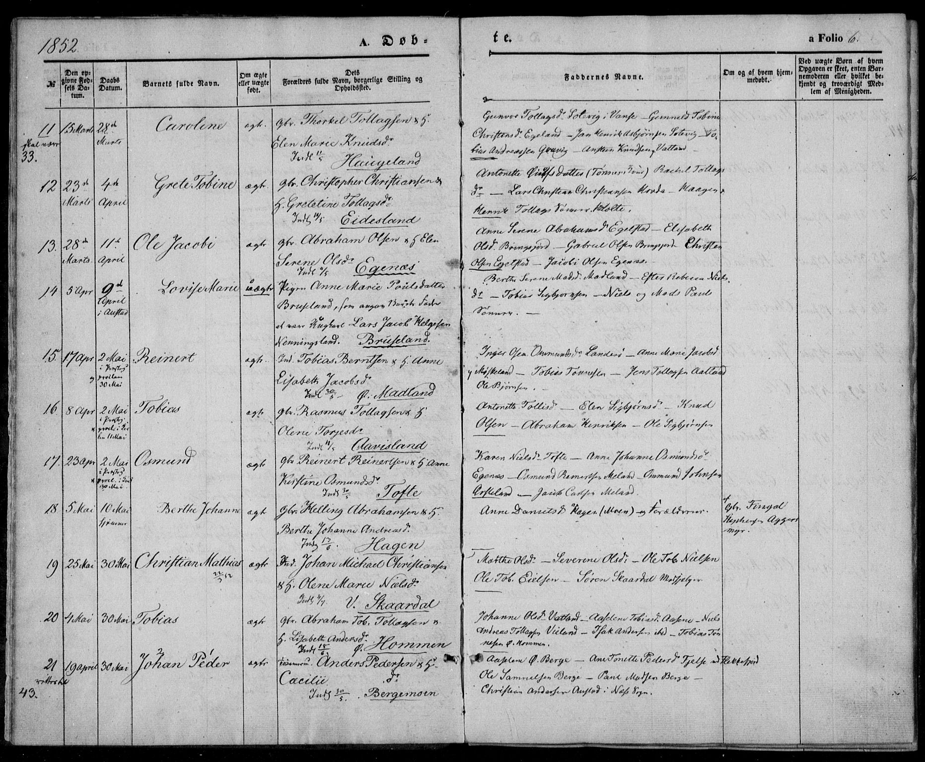 Lyngdal sokneprestkontor, AV/SAK-1111-0029/F/Fa/Fac/L0009: Parish register (official) no. A 9, 1852-1864, p. 6