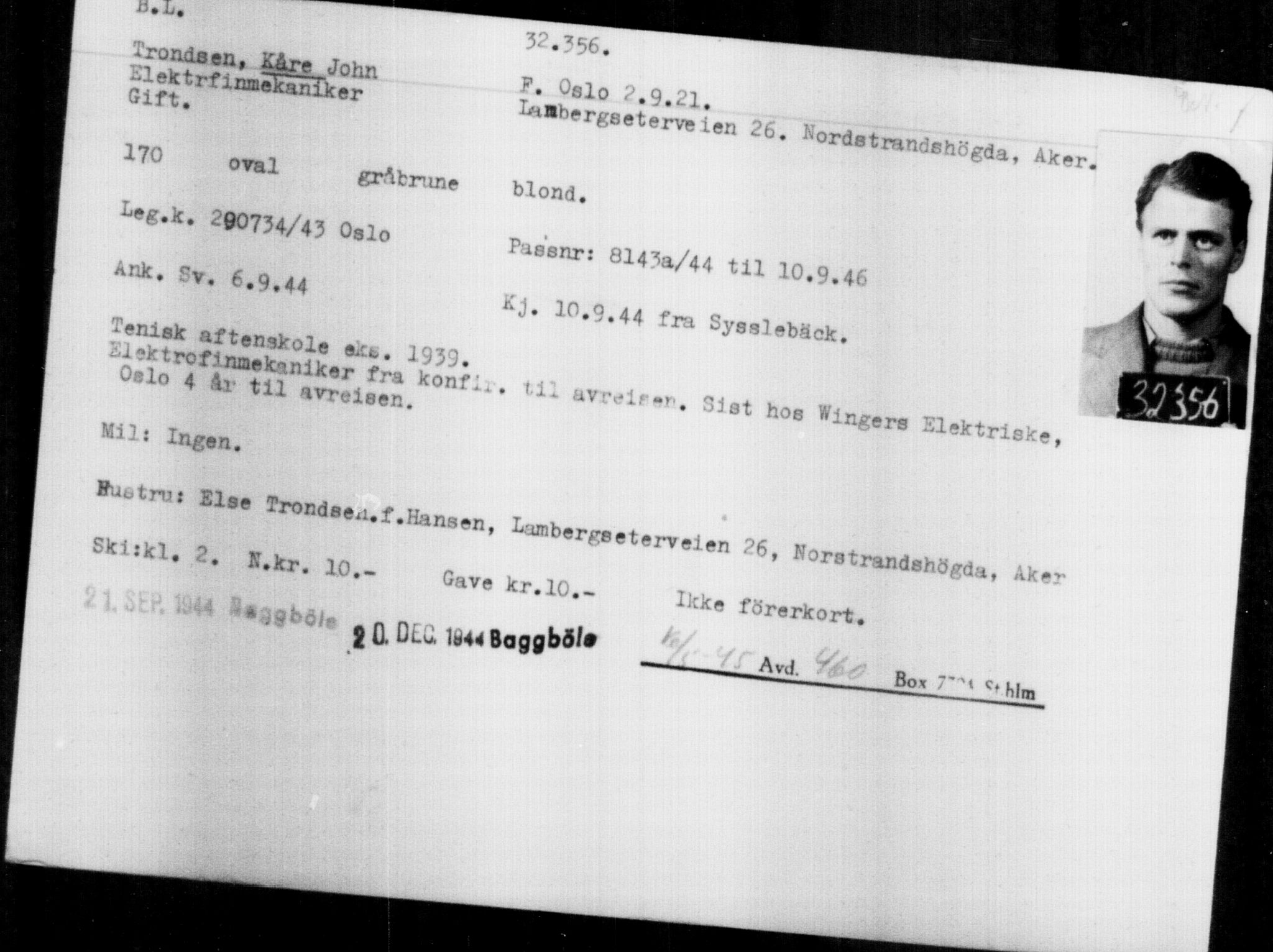 Utenriksstasjonene, Legasjonen i Stockholm, Flyktningkontoret, AV/RA-S-6753/V/Va/L0013: Kjesäterkartoteket, flyktninger med registreringsnr. 31500-34731, 1940-1945, p. 906