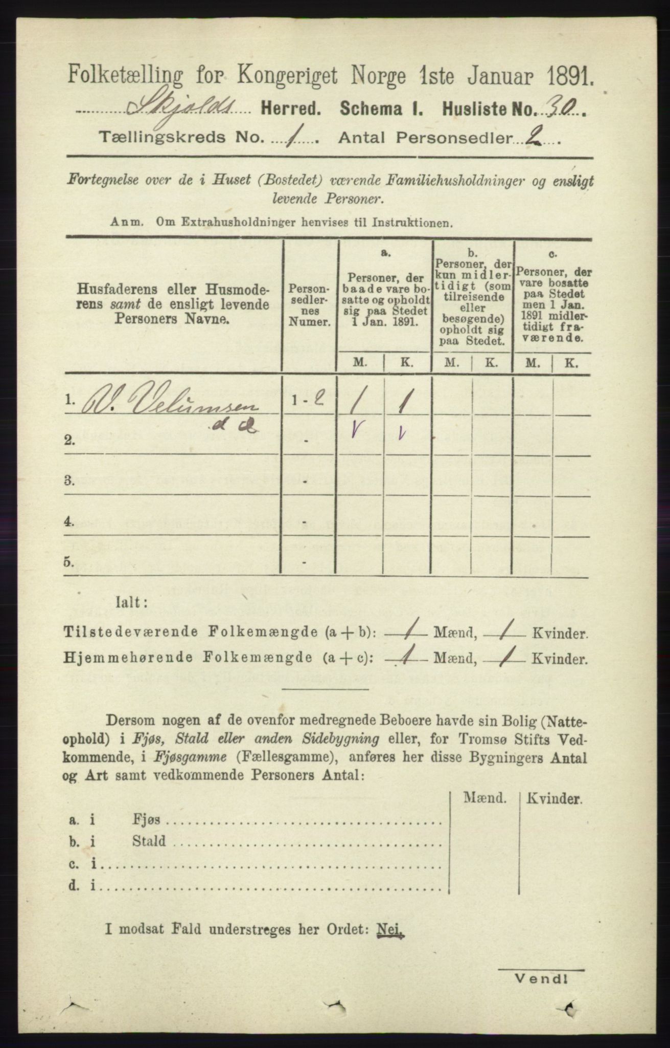 RA, 1891 census for 1154 Skjold, 1891, p. 64