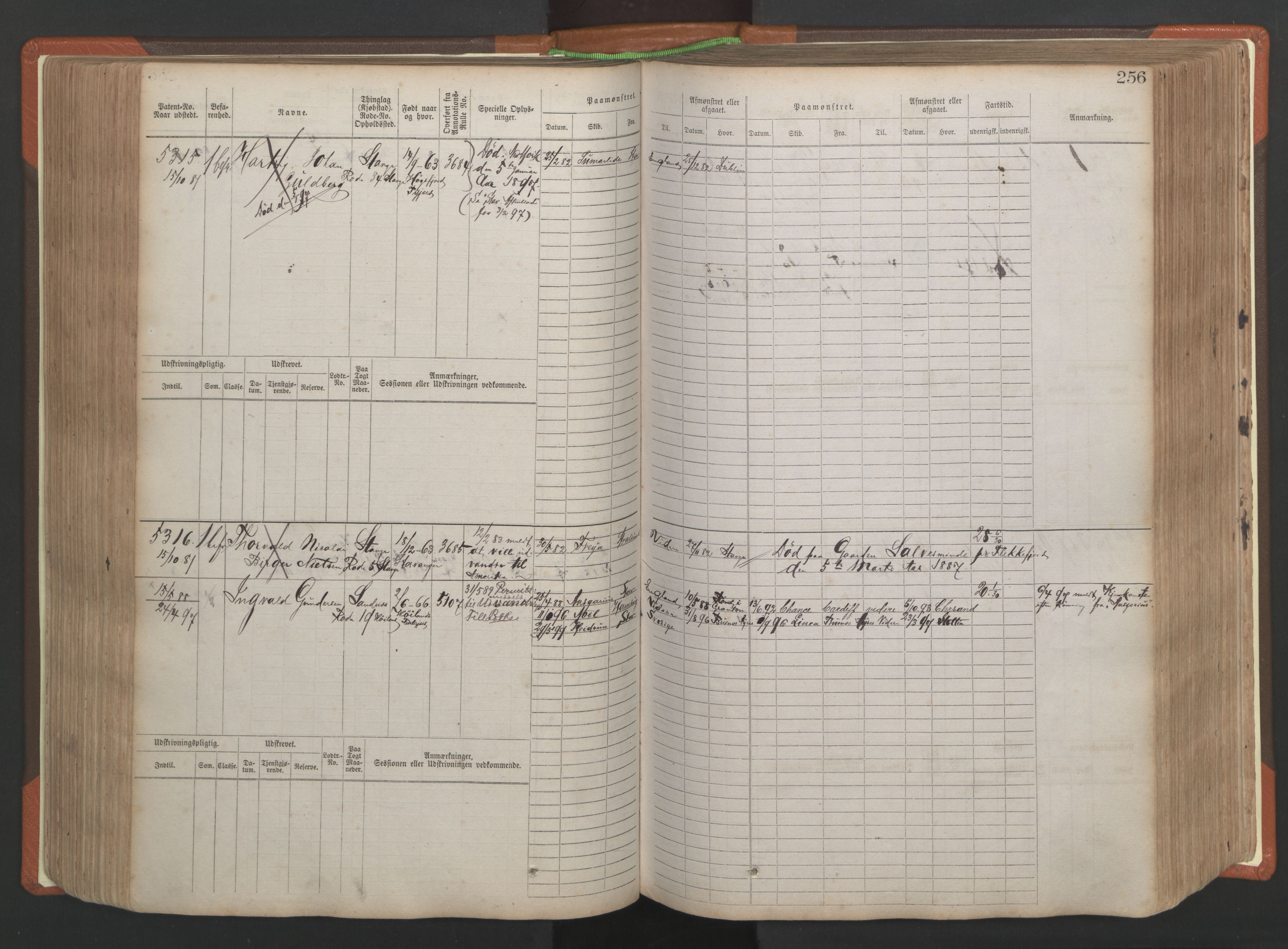 Stavanger sjømannskontor, AV/SAST-A-102006/F/Fb/Fbb/L0009: Sjøfartshovedrulle, patentnr. 4805-6006, 1879-1887, p. 262