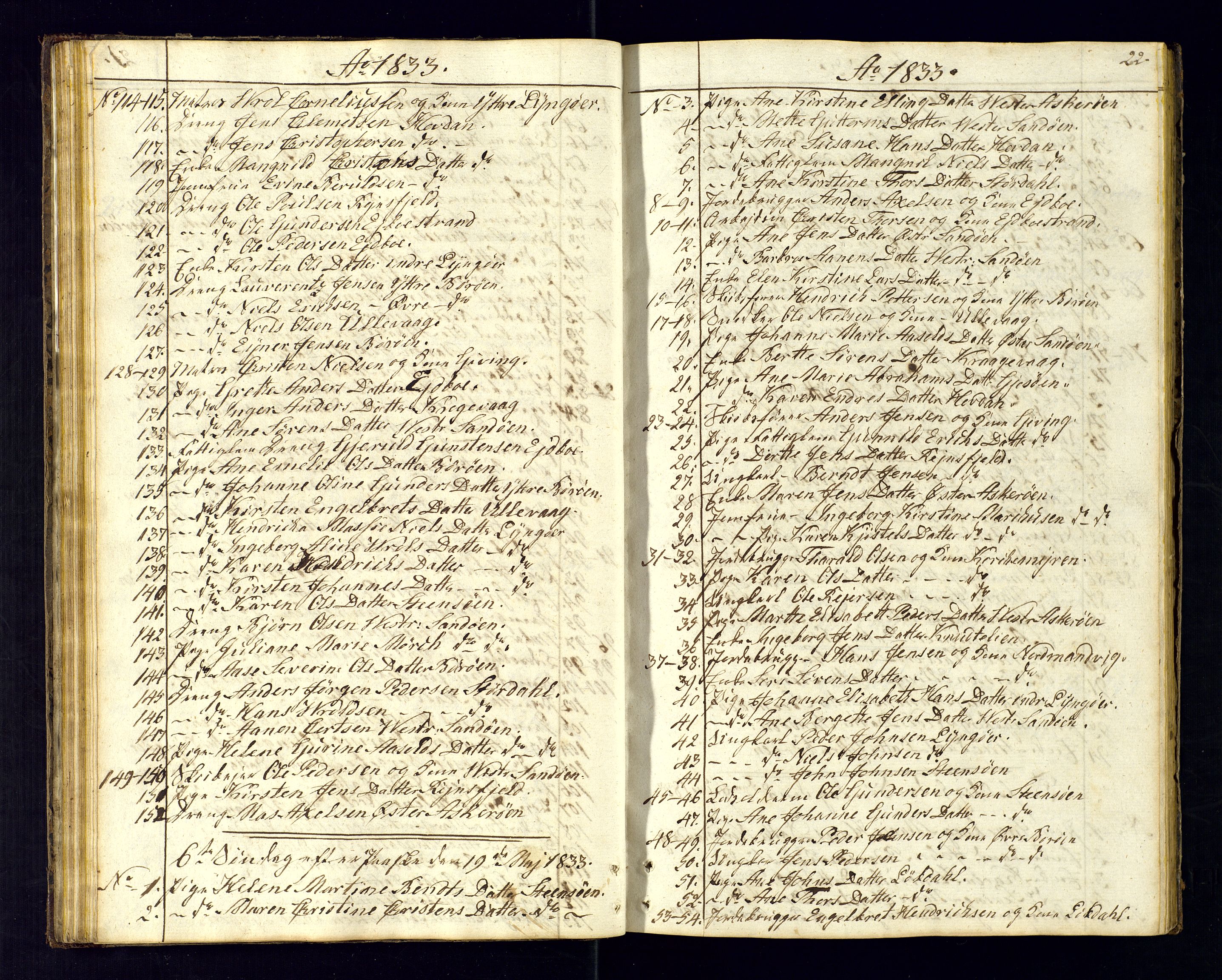 Dypvåg sokneprestkontor, SAK/1111-0007/F/Fc/Fca/L0002: Communicants register no. C-2, 1831-1848, p. 22