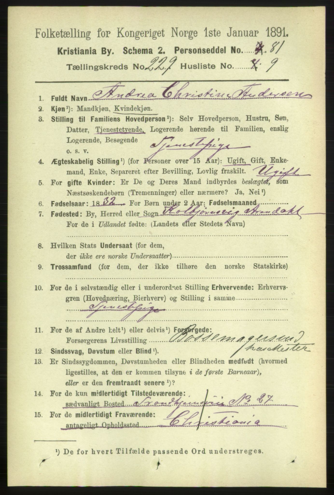 RA, 1891 census for 0301 Kristiania, 1891, p. 140752