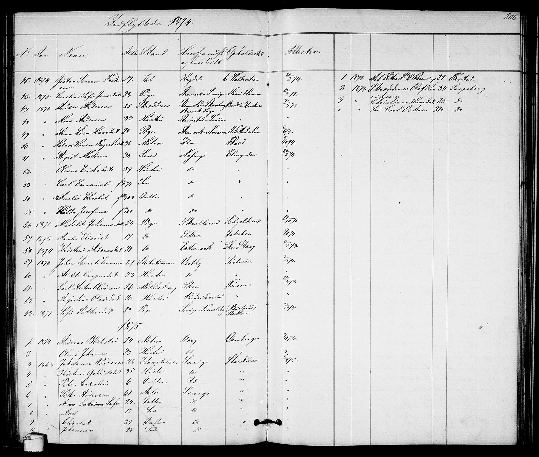 Halden prestekontor Kirkebøker, SAO/A-10909/G/Ga/L0007: Parish register (copy) no. 7, 1869-1884, p. 206