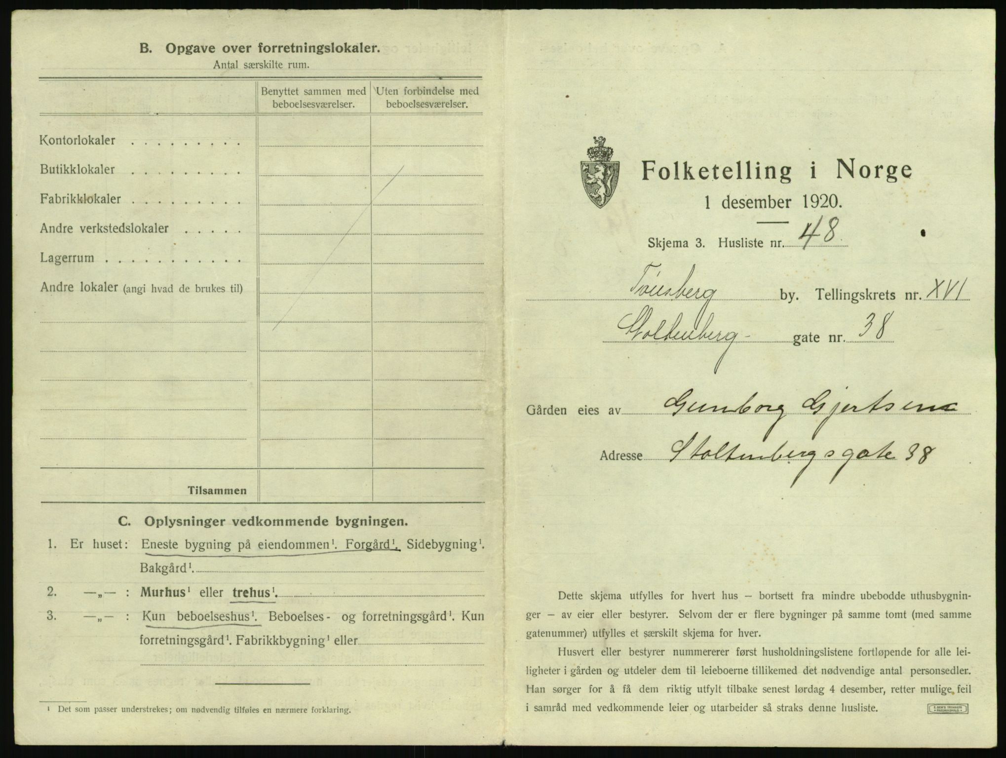 SAKO, 1920 census for Tønsberg, 1920, p. 1765