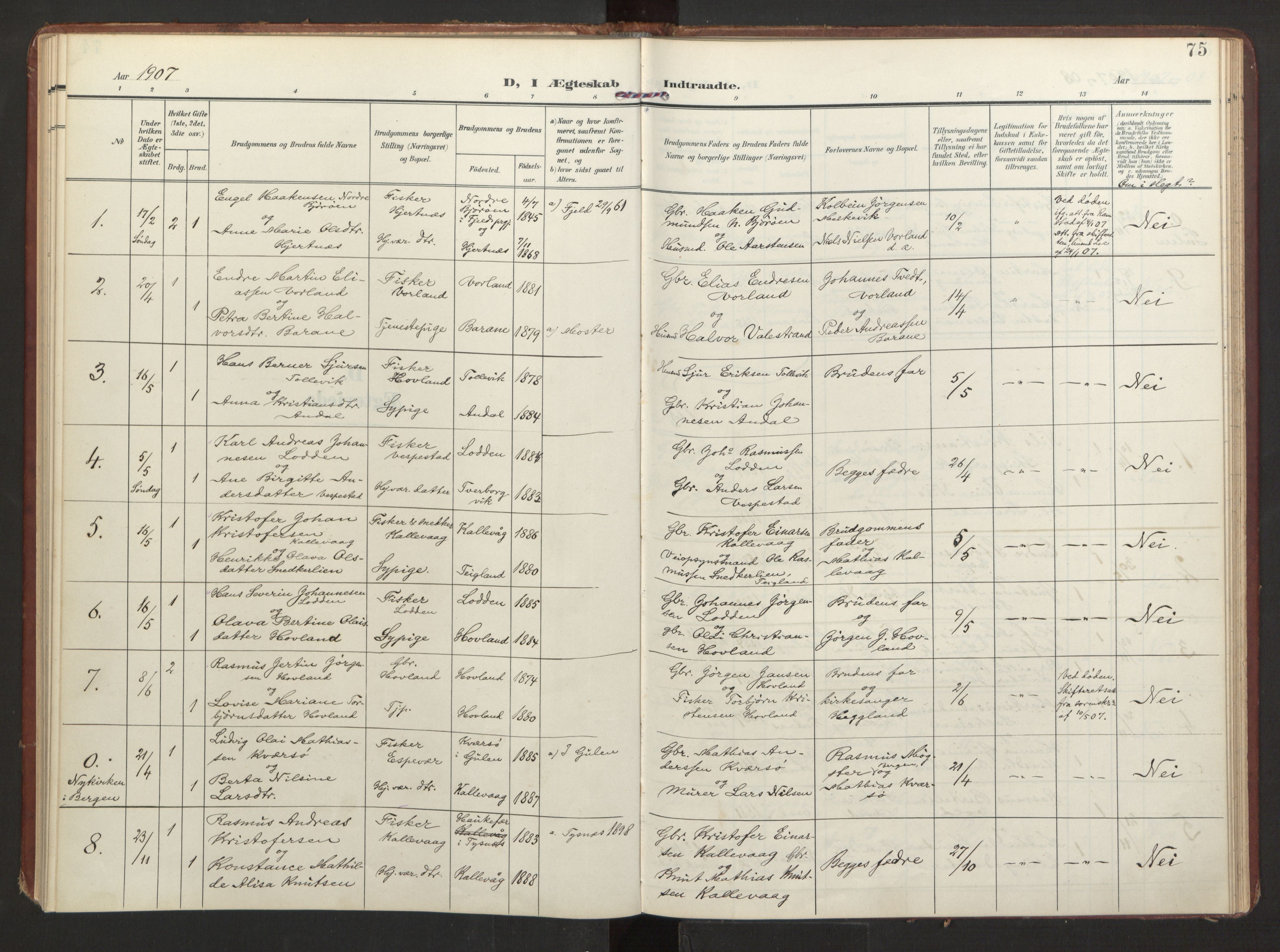 Finnås sokneprestembete, AV/SAB-A-99925/H/Ha/Haa/Haad/L0003: Parish register (official) no. D 3, 1907-1921, p. 75