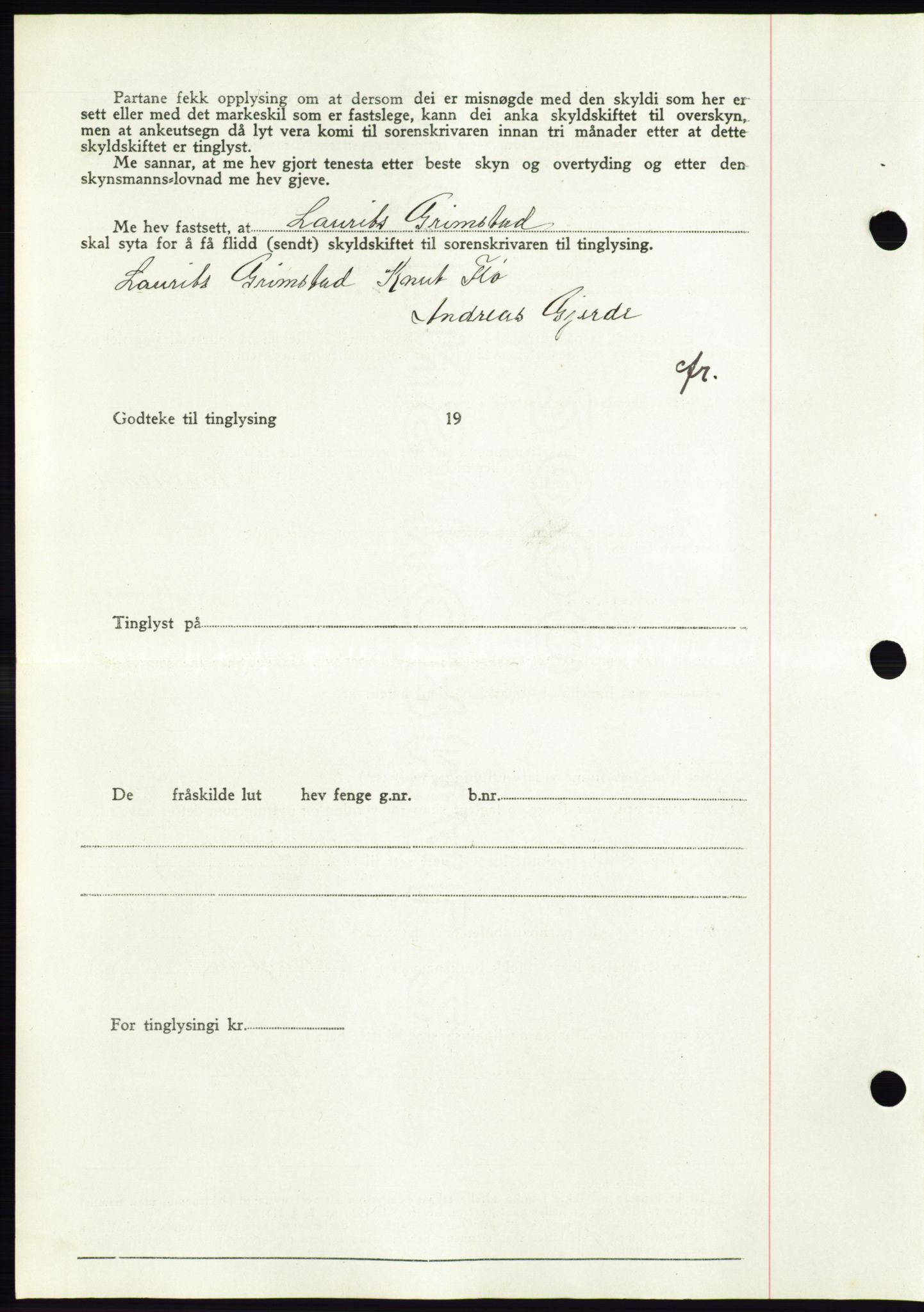 Søre Sunnmøre sorenskriveri, AV/SAT-A-4122/1/2/2C/L0075: Mortgage book no. 1A, 1943-1943, Diary no: : 1010/1943