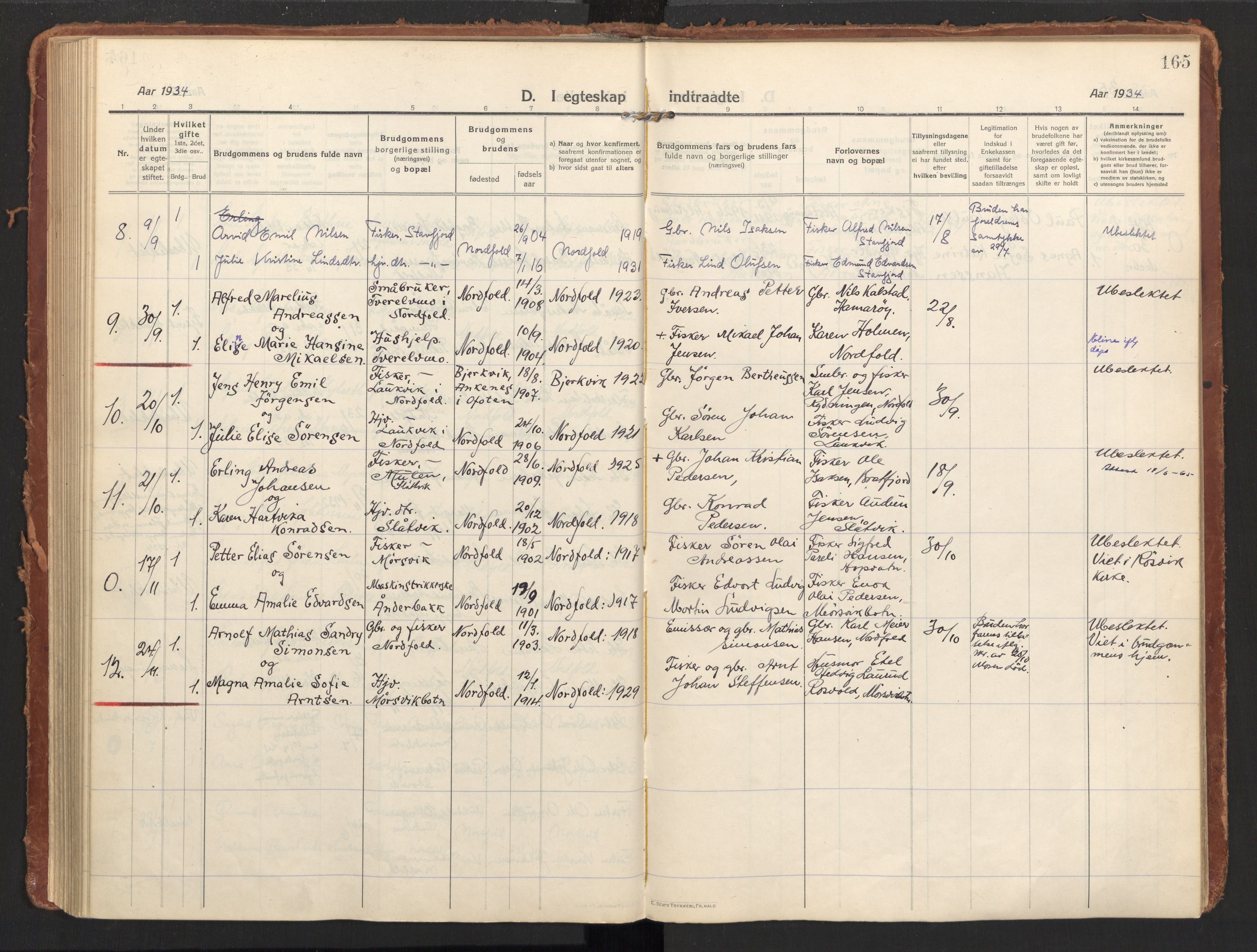 Ministerialprotokoller, klokkerbøker og fødselsregistre - Nordland, AV/SAT-A-1459/858/L0833: Parish register (official) no. 858A03, 1916-1934, p. 165