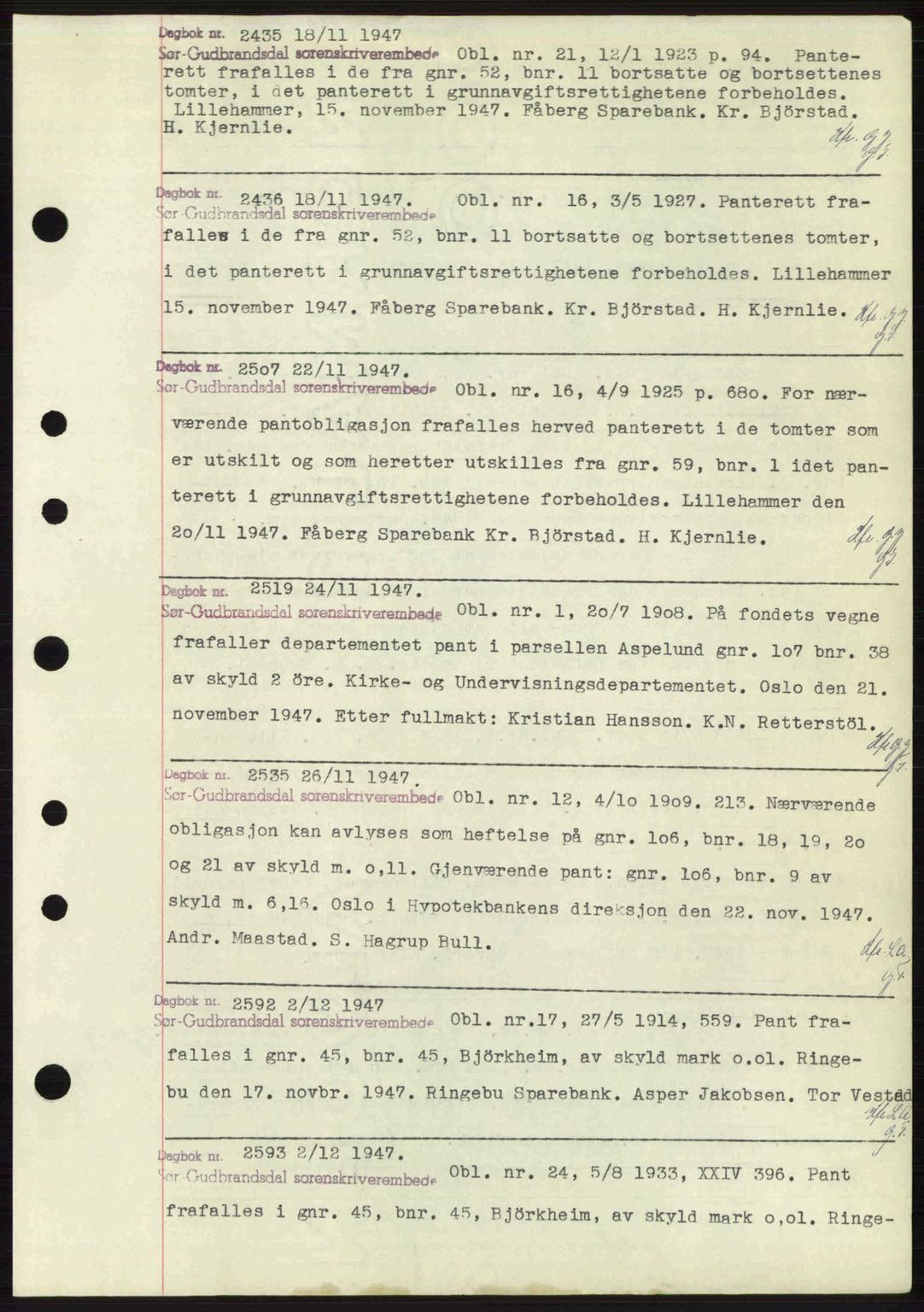 Sør-Gudbrandsdal tingrett, SAH/TING-004/H/Hb/Hbf/L0004: Mortgage book no. C5b, 1945-1951, Diary no: : 2435/1947