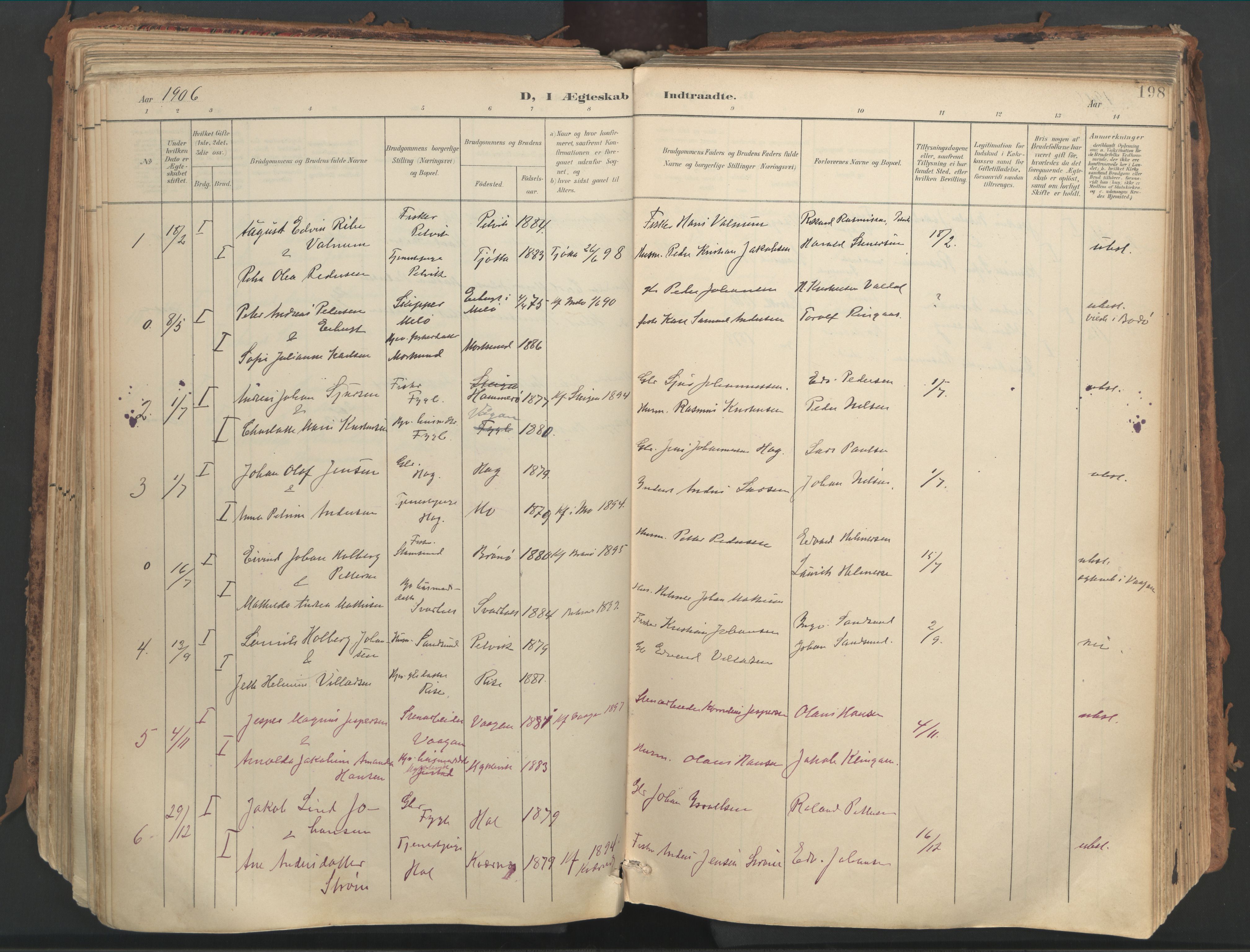 Ministerialprotokoller, klokkerbøker og fødselsregistre - Nordland, SAT/A-1459/882/L1180: Parish register (official) no. 882A02, 1897-1913, p. 198