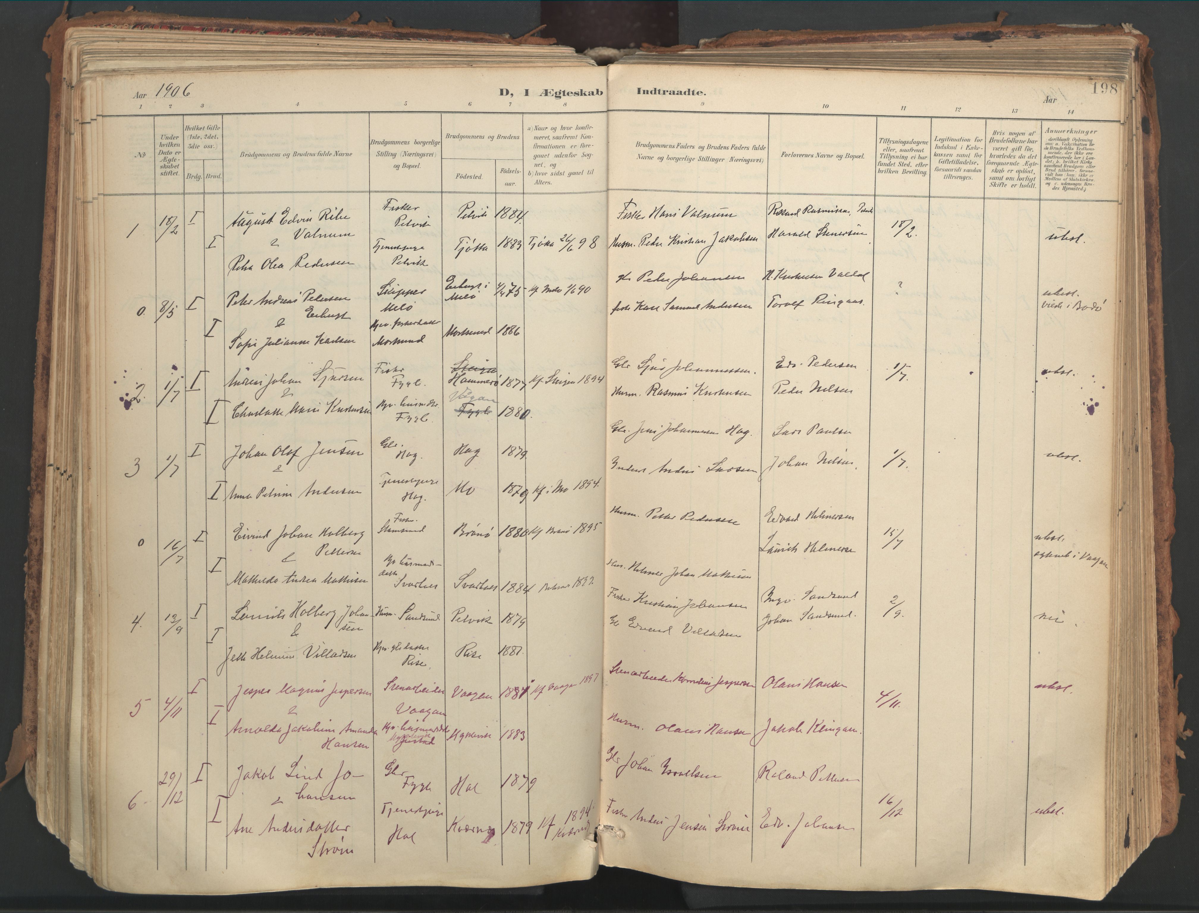 Ministerialprotokoller, klokkerbøker og fødselsregistre - Nordland, AV/SAT-A-1459/882/L1180: Parish register (official) no. 882A02, 1897-1913, p. 198