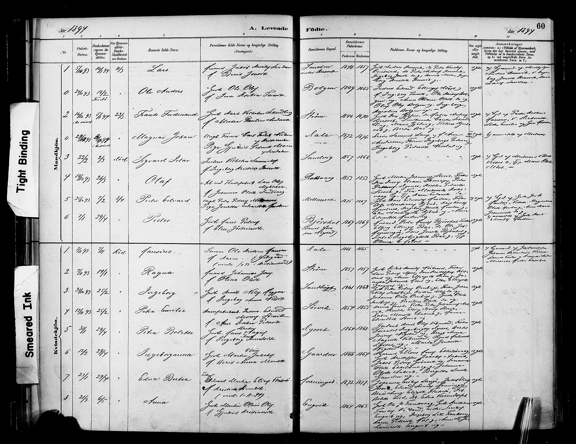 Ministerialprotokoller, klokkerbøker og fødselsregistre - Møre og Romsdal, SAT/A-1454/569/L0819: Parish register (official) no. 569A05, 1885-1899, p. 60