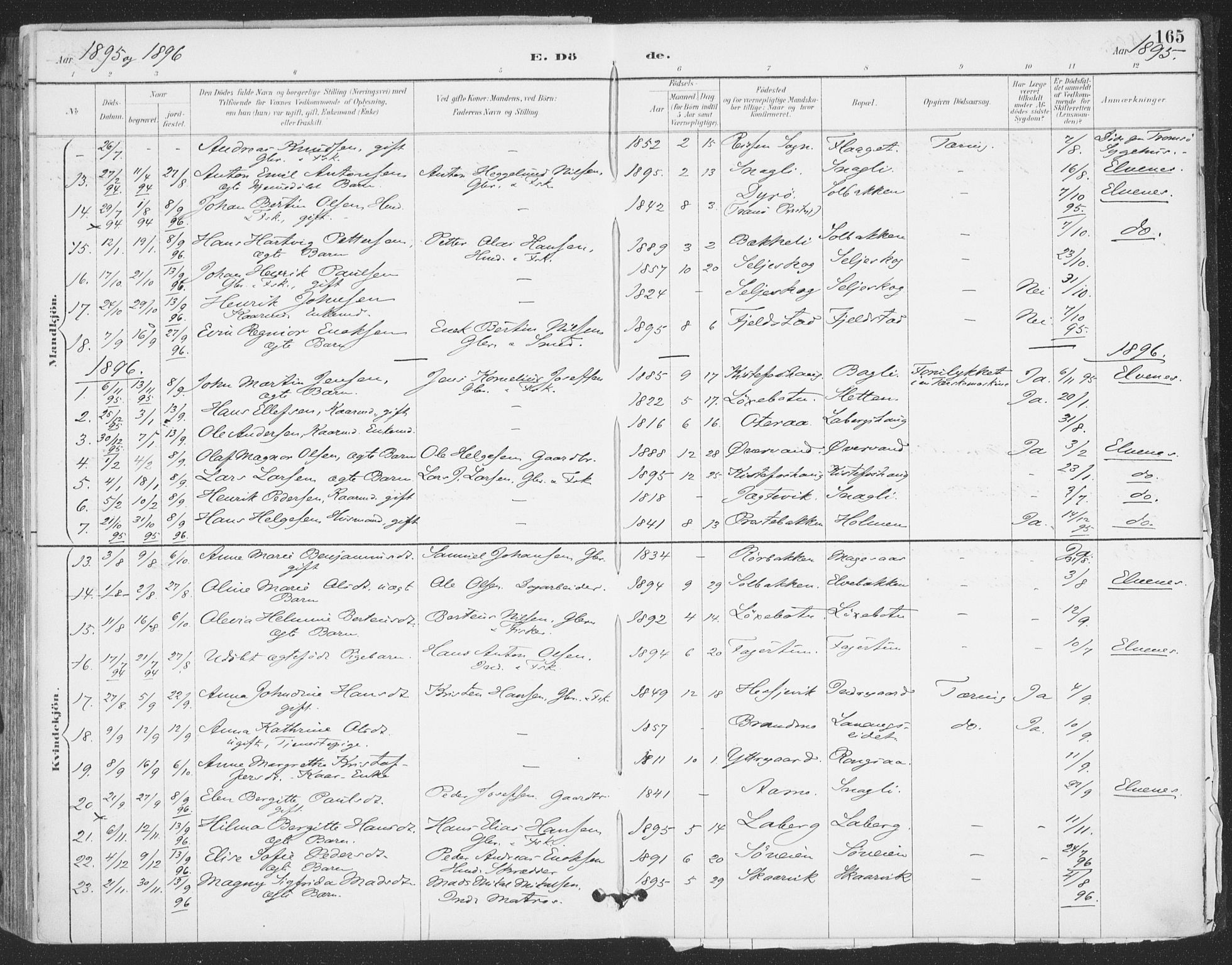 Ibestad sokneprestembete, AV/SATØ-S-0077/H/Ha/Haa/L0015kirke: Parish register (official) no. 15, 1888-1899, p. 165