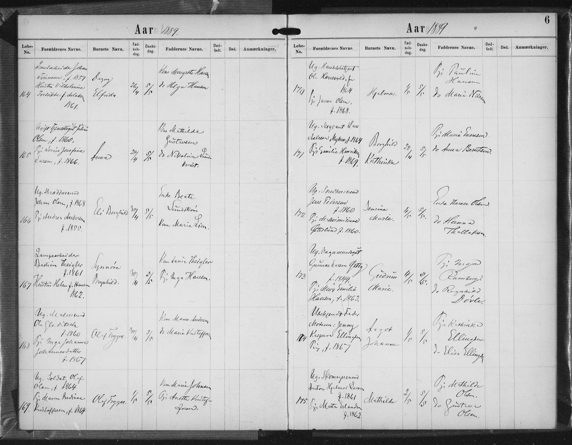 Rikshospitalet prestekontor Kirkebøker, AV/SAO-A-10309b/K/L0003/0003: Baptism register no. 3.3, 1889-1892, p. 6