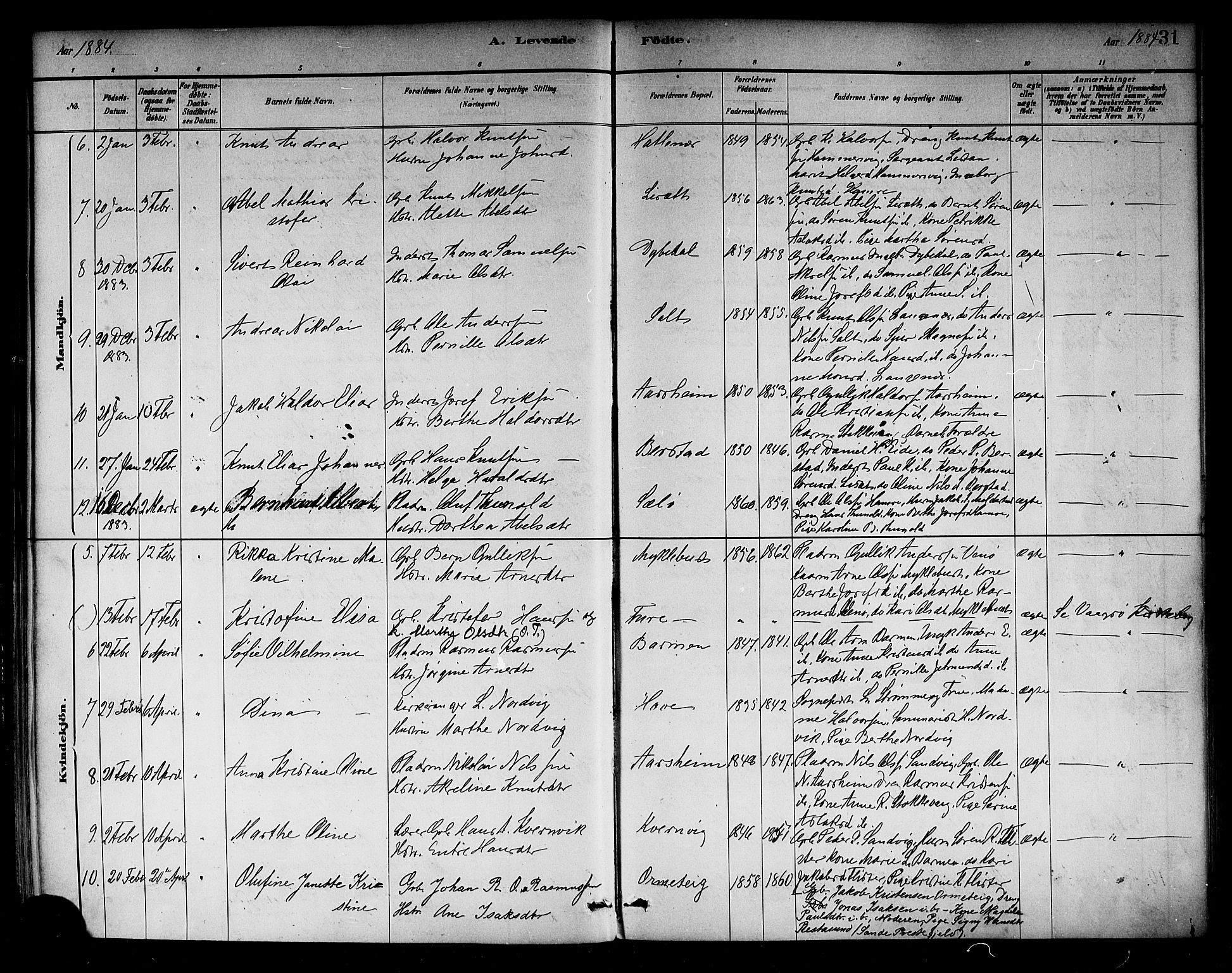 Selje sokneprestembete, AV/SAB-A-99938/H/Ha/Haa/Haab: Parish register (official) no. B 1, 1881-1890, p. 31