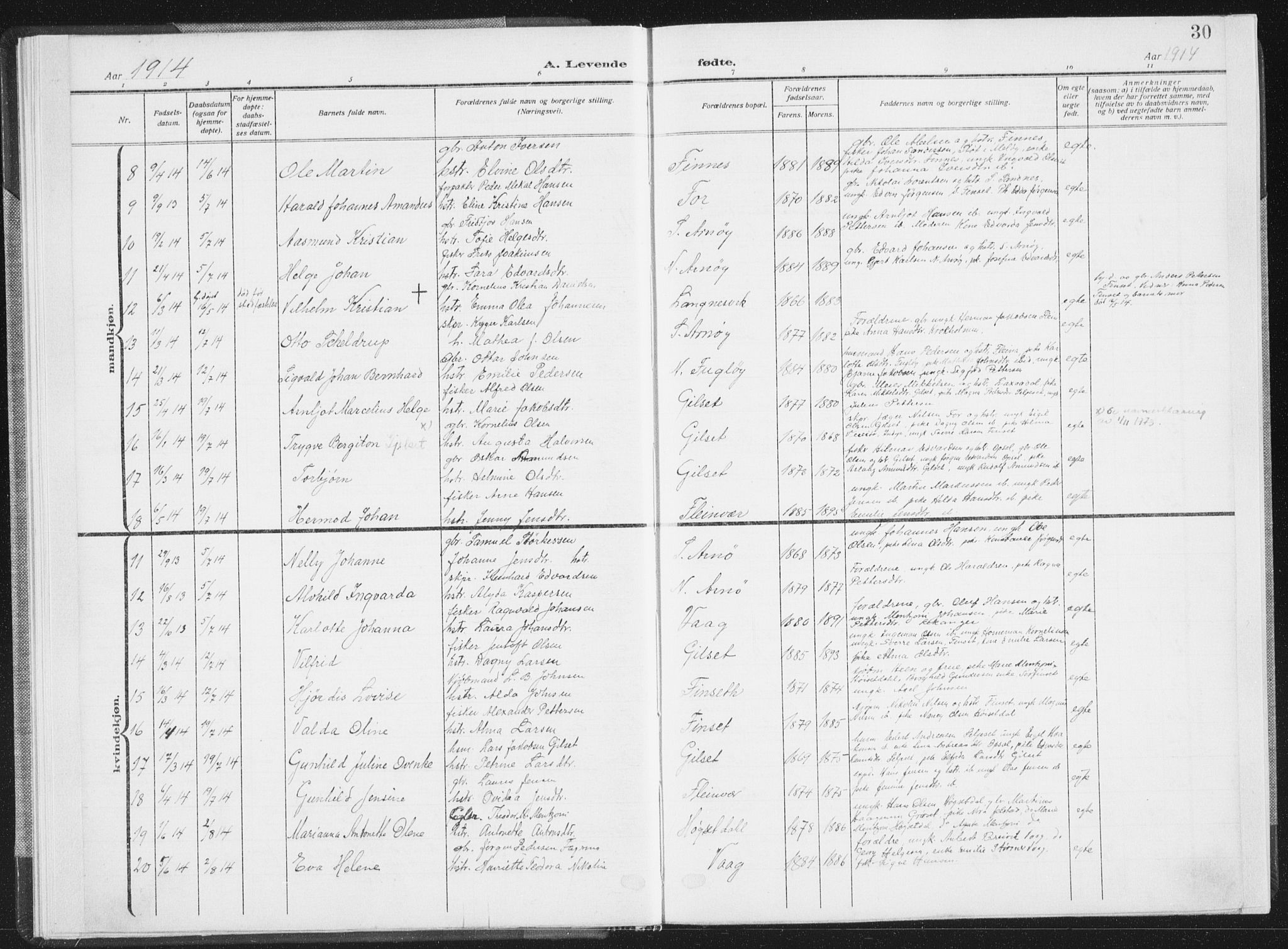 Ministerialprotokoller, klokkerbøker og fødselsregistre - Nordland, SAT/A-1459/805/L0104: Parish register (official) no. 805A09, 1909-1926, p. 30