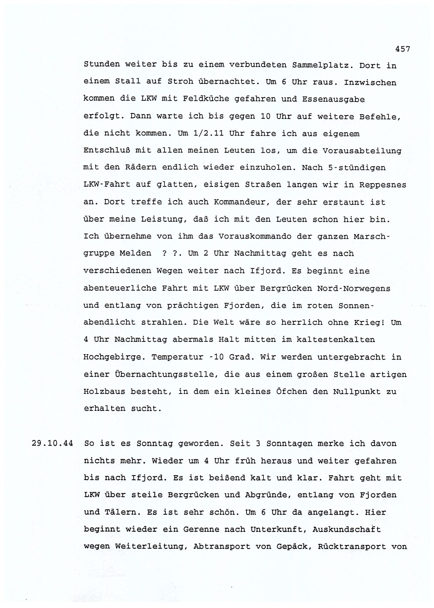 Dagbokopptegnelser av en tysk marineoffiser stasjonert i Norge , FMFB/A-1160/F/L0001: Dagbokopptegnelser av en tysk marineoffiser stasjonert i Norge, 1941-1944, p. 457