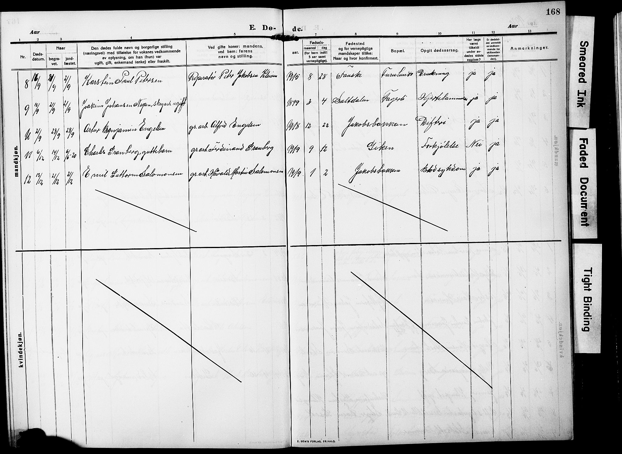 Ministerialprotokoller, klokkerbøker og fødselsregistre - Nordland, AV/SAT-A-1459/850/L0710: Parish register (official) no. 850A02, 1910-1920, p. 168