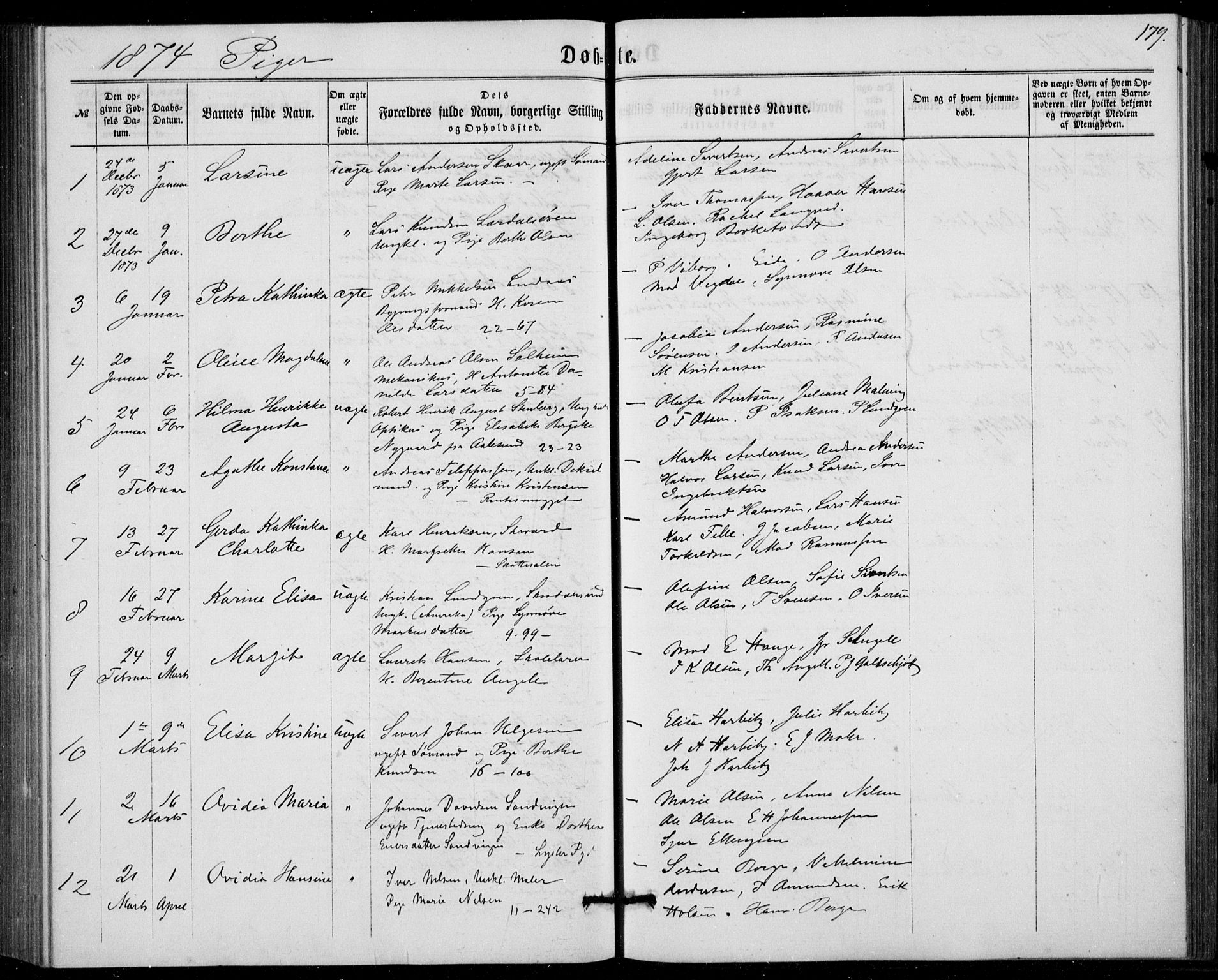 Fødselsstiftelsens sokneprestembete, ført av overlegen*, SAB/-: Parish register (official) no. A 1, 1863-1883, p. 179