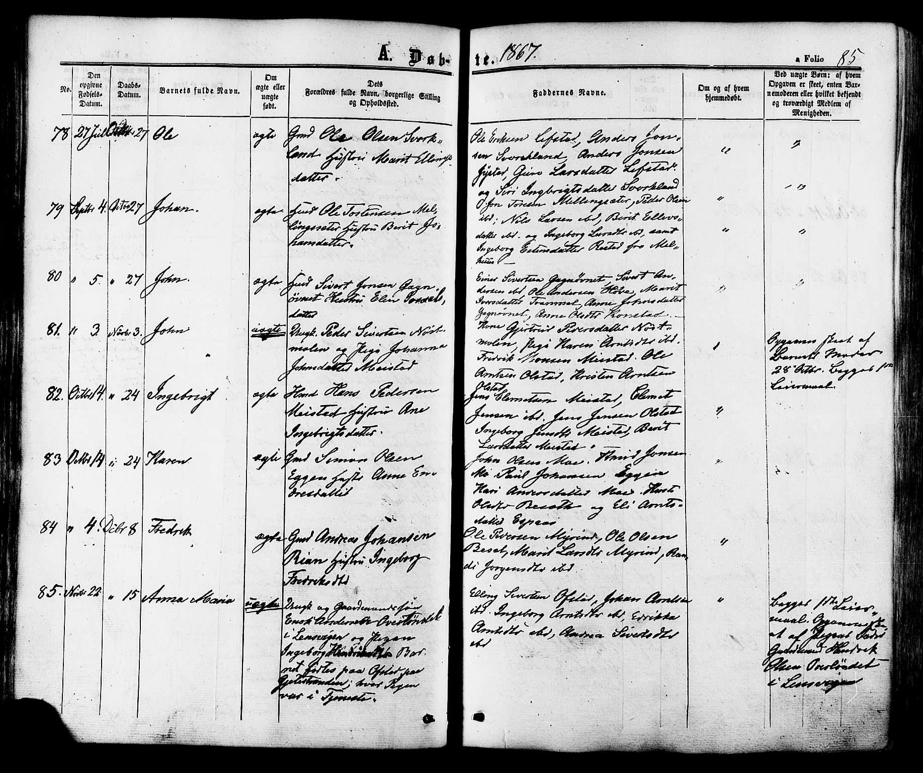 Ministerialprotokoller, klokkerbøker og fødselsregistre - Sør-Trøndelag, SAT/A-1456/665/L0772: Parish register (official) no. 665A07, 1856-1878, p. 85