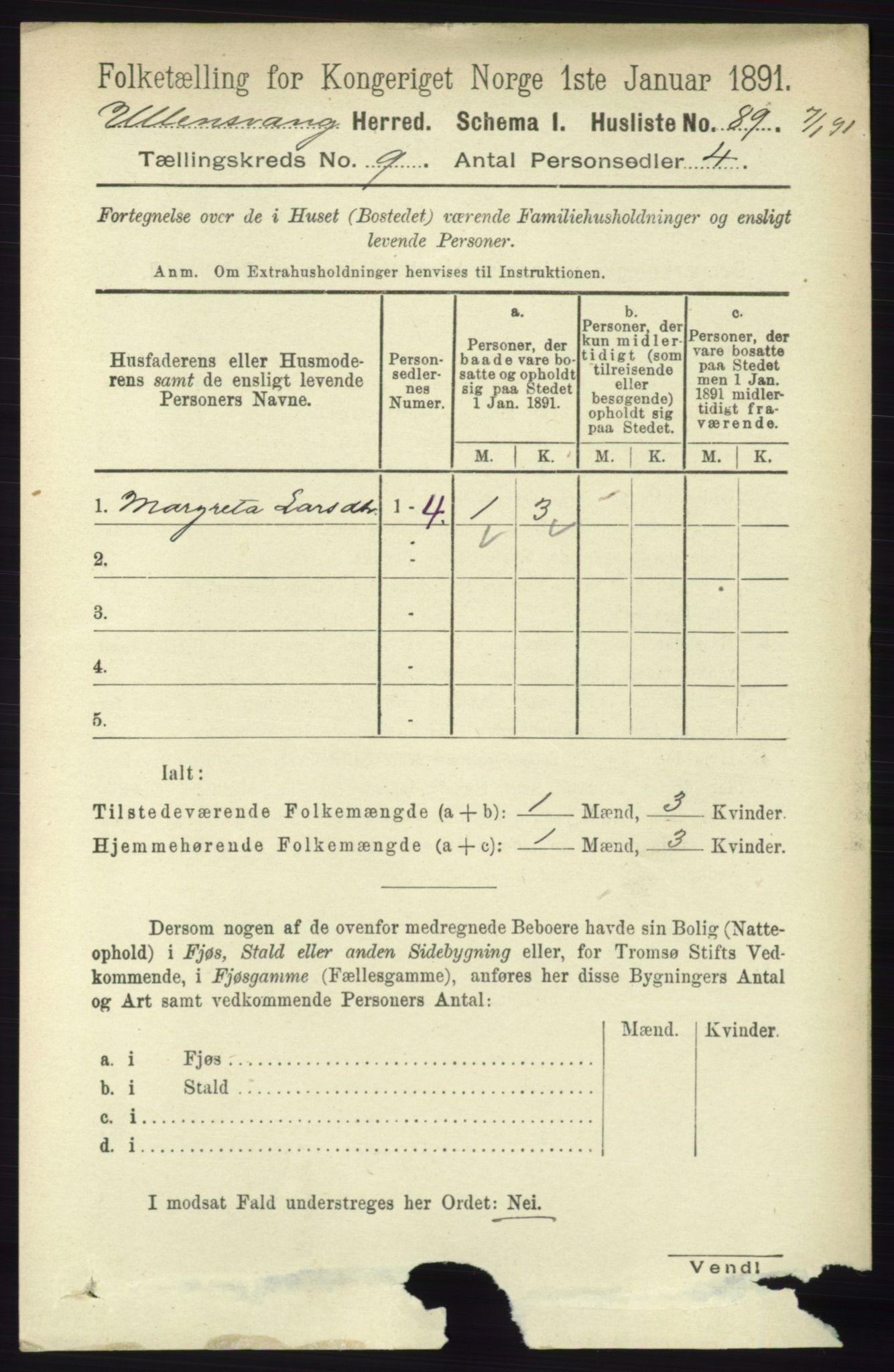 RA, 1891 census for 1230 Ullensvang, 1891, p. 3161