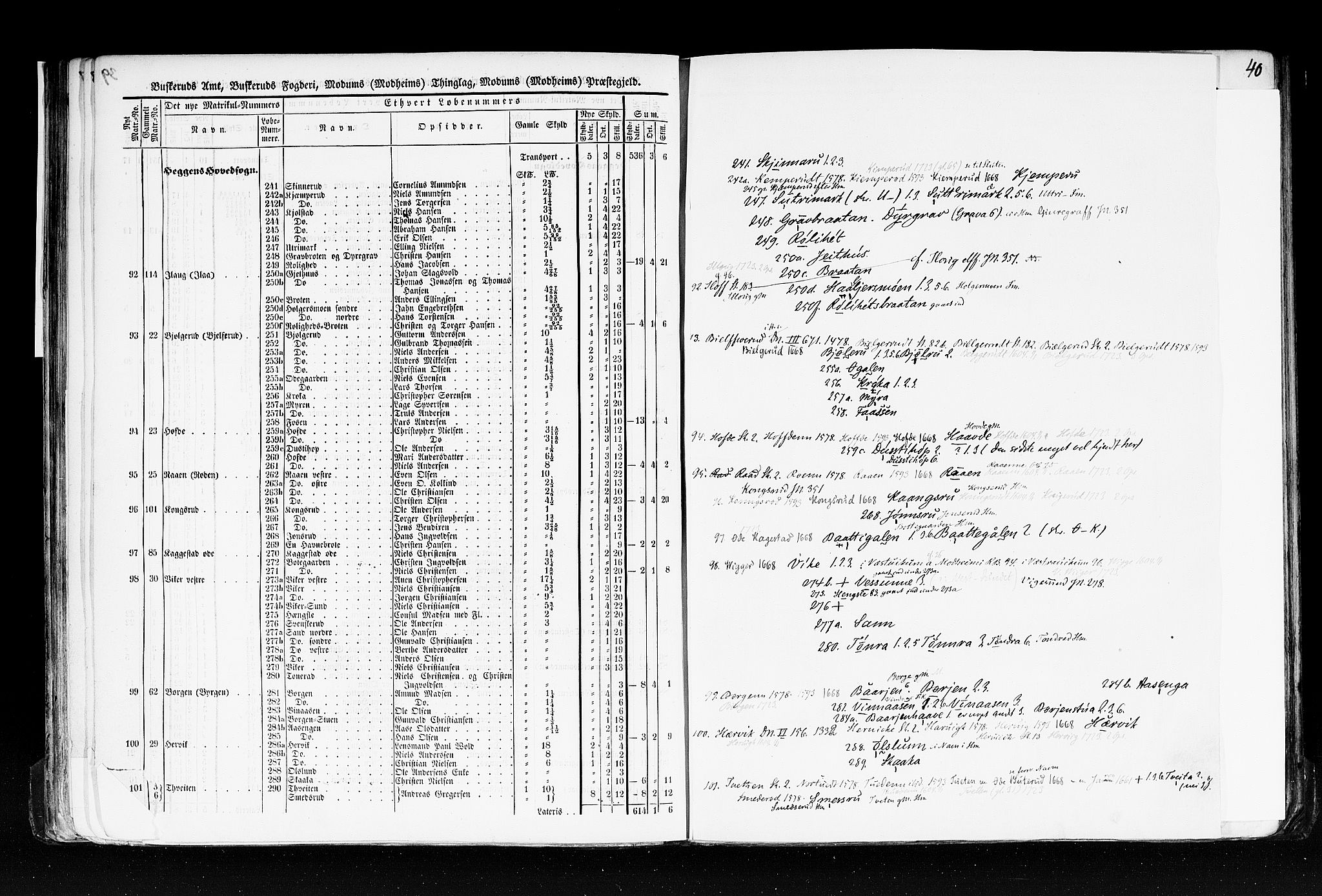 Rygh, AV/RA-PA-0034/F/Fb/L0005: Matrikkelen for 1838 - Buskerud amt (Buskerud fylke), 1838, p. 40a