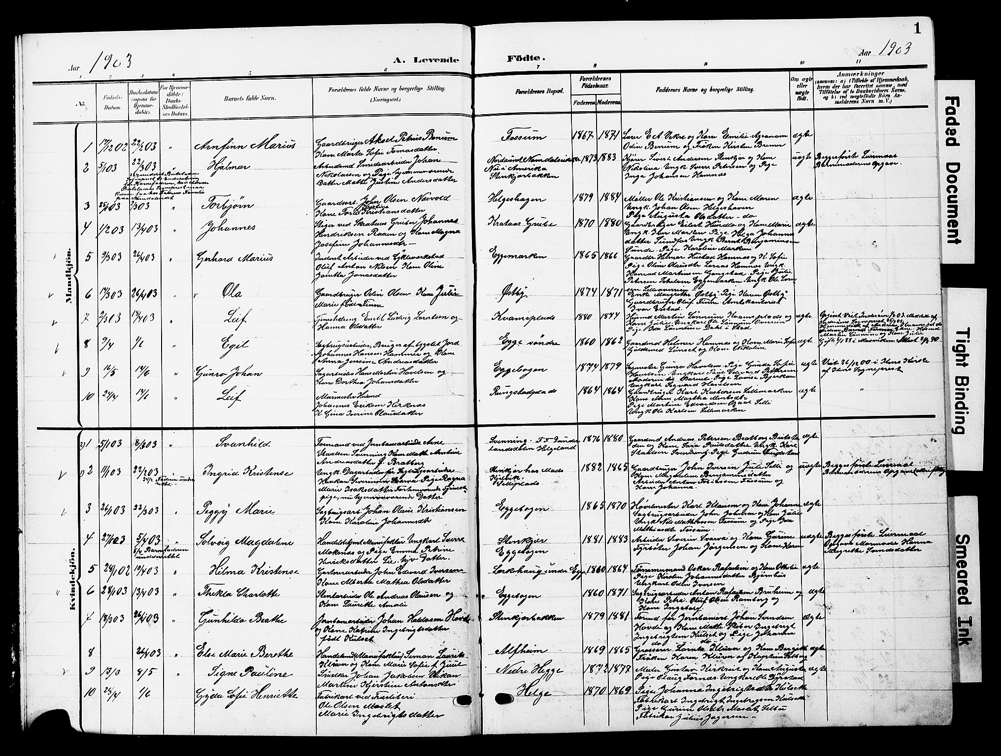 Ministerialprotokoller, klokkerbøker og fødselsregistre - Nord-Trøndelag, SAT/A-1458/740/L0381: Parish register (copy) no. 740C02, 1903-1914, p. 1